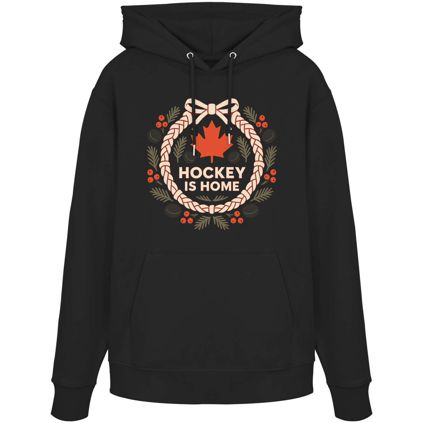 Hockey Lace Wreath Hoodie | Hockey Christmas Hoodie | Premium Fleece