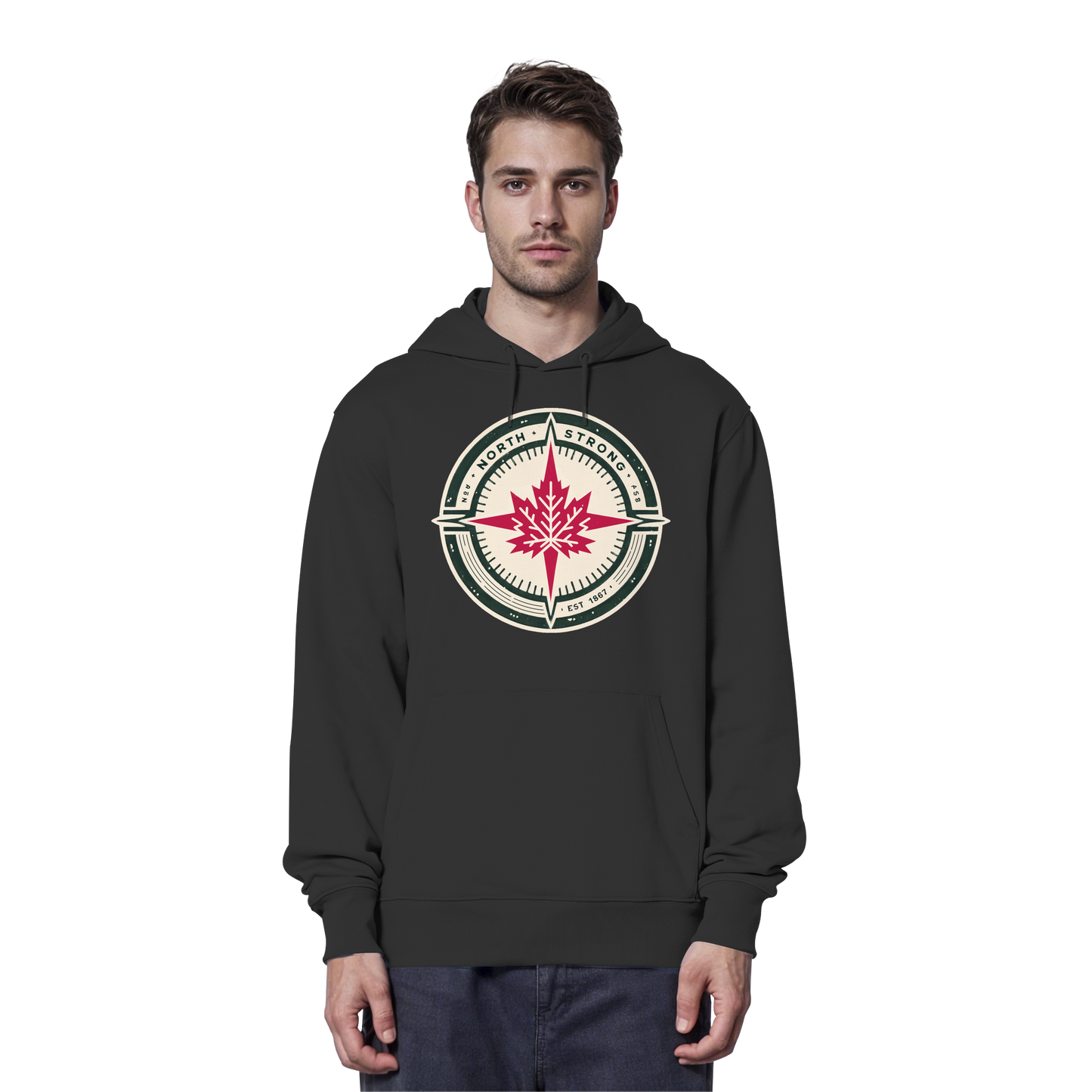 “North Strong” Compass Design Unisex Hoodie – Navigate Adventure with Canadian Pride