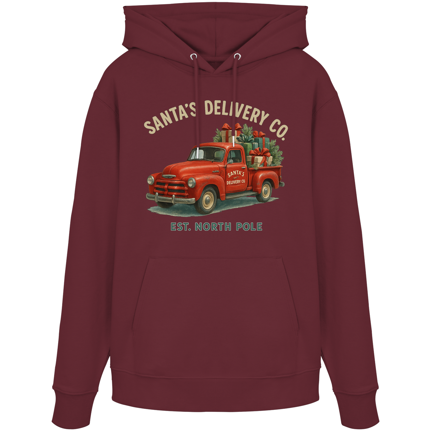 Santa’s Delivery Truck Hoodie | Vintage Red Truck Christmas Hoodie | Fleece Hoodie – Premium Softstyle