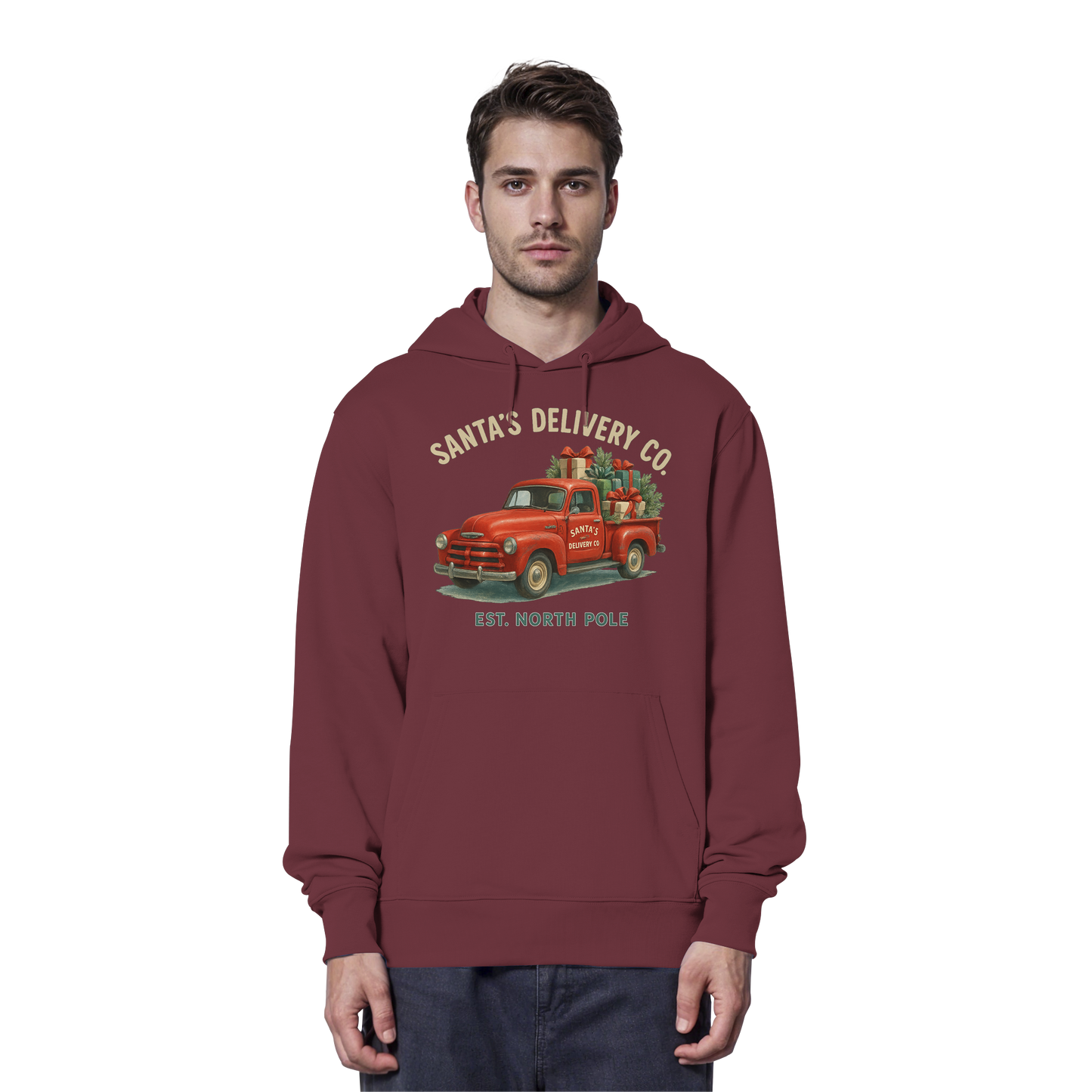 Santa’s Delivery Truck Hoodie | Vintage Red Truck Christmas Hoodie | Fleece Hoodie – Premium Softstyle