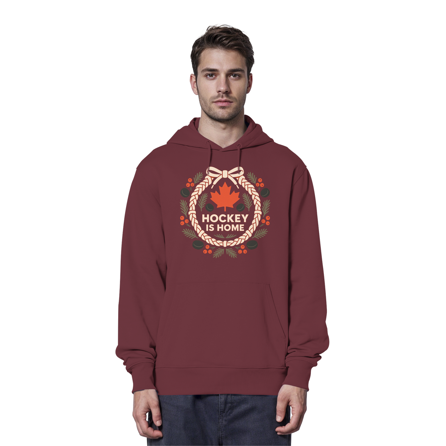 Hockey Lace Wreath Hoodie | Hockey Christmas Hoodie | Premium Fleece