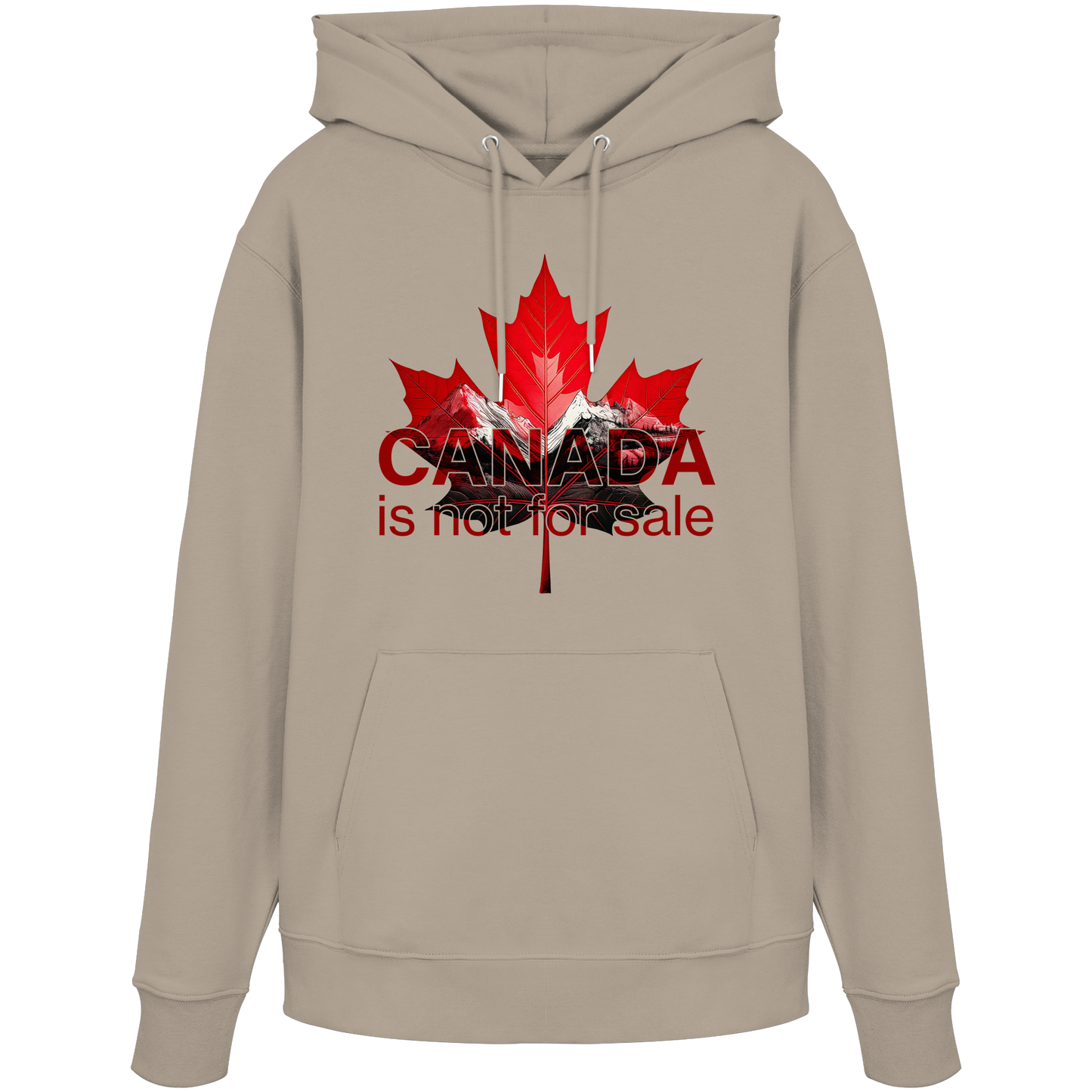 Hoodie “Canada is Not for Sale” – Red Maple Leaf and Mountains, Warm and Comfortable