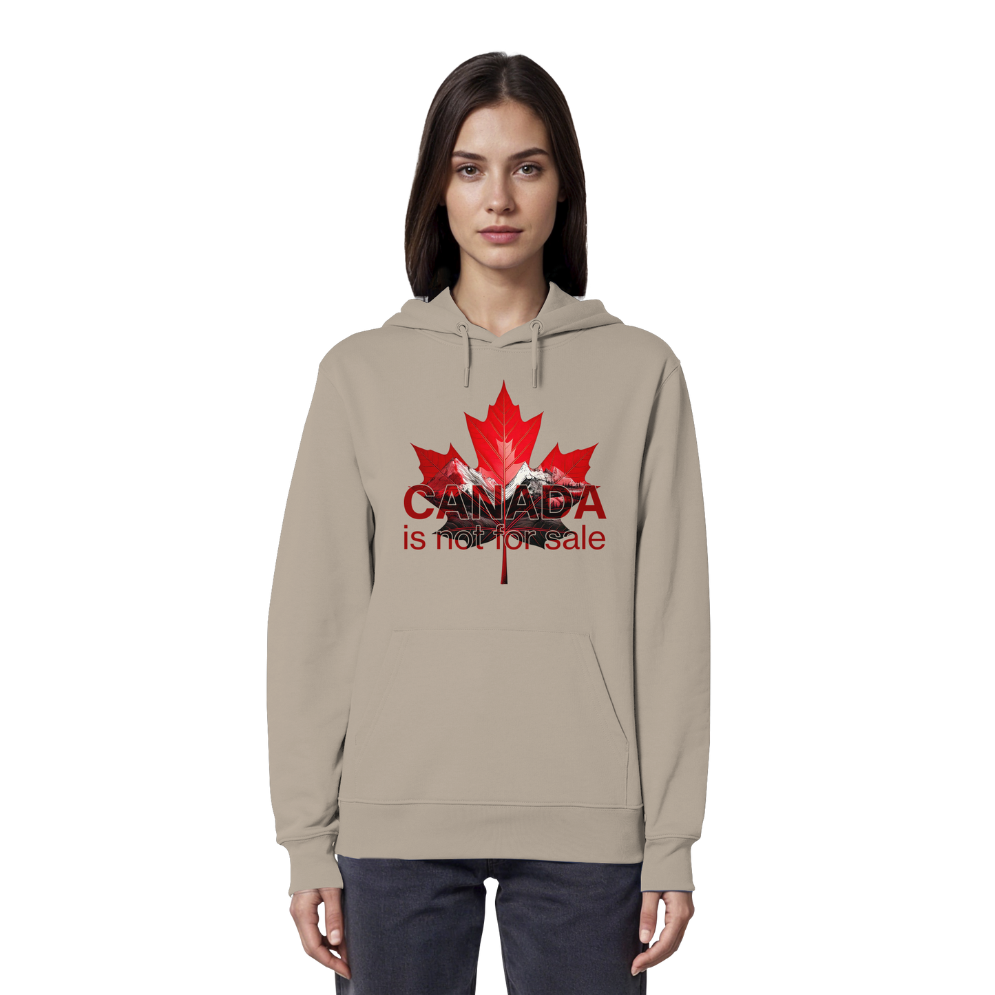 Hoodie “Canada is Not for Sale” – Red Maple Leaf and Mountains, Warm and Comfortable