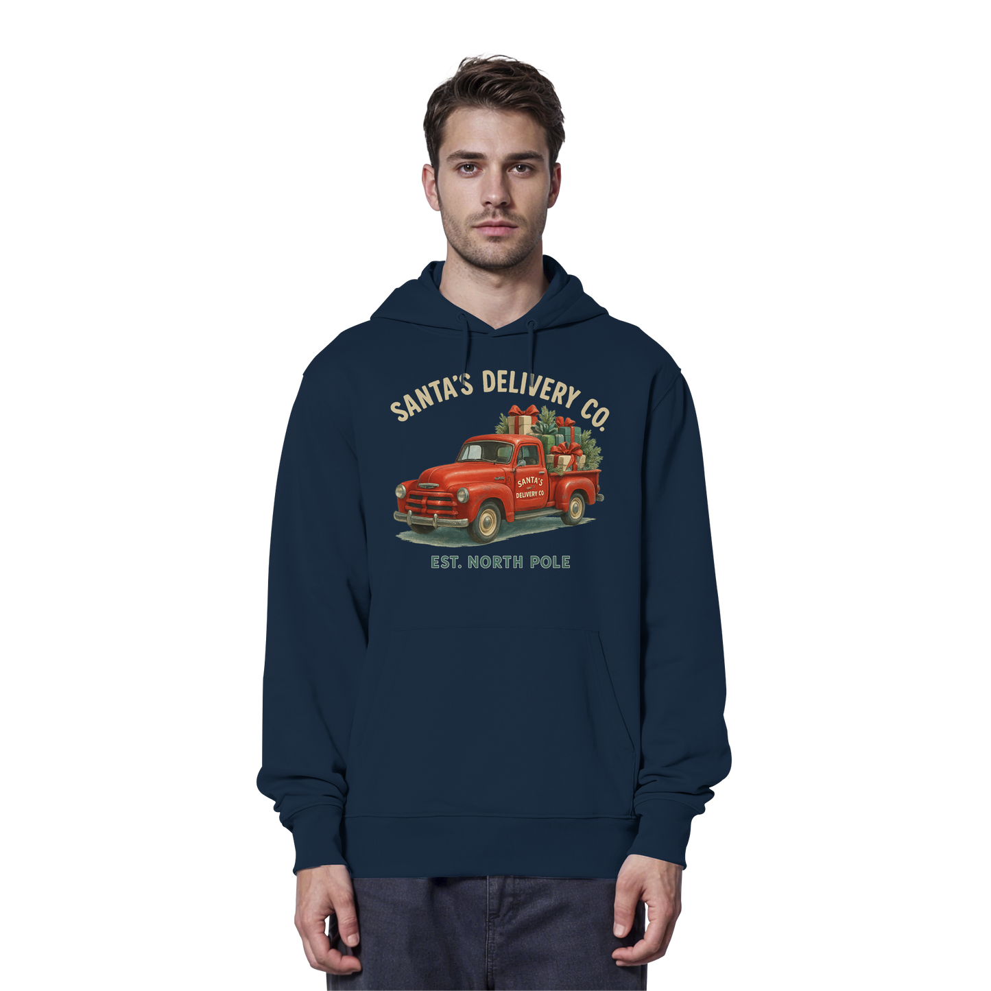 Santa’s Delivery Truck Hoodie | Vintage Red Truck Christmas Hoodie | Fleece Hoodie – Premium Softstyle
