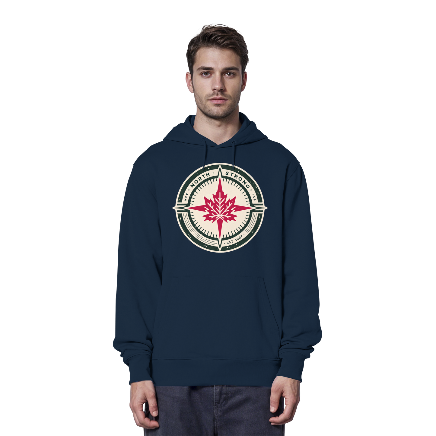 “North Strong” Compass Design Unisex Hoodie – Navigate Adventure with Canadian Pride