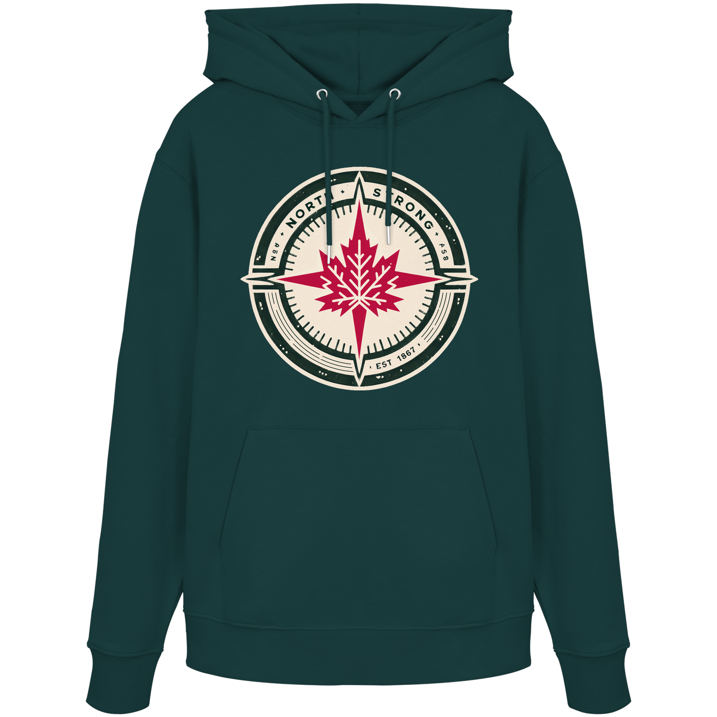 “North Strong” Compass Design Unisex Hoodie – Navigate Adventure with Canadian Pride