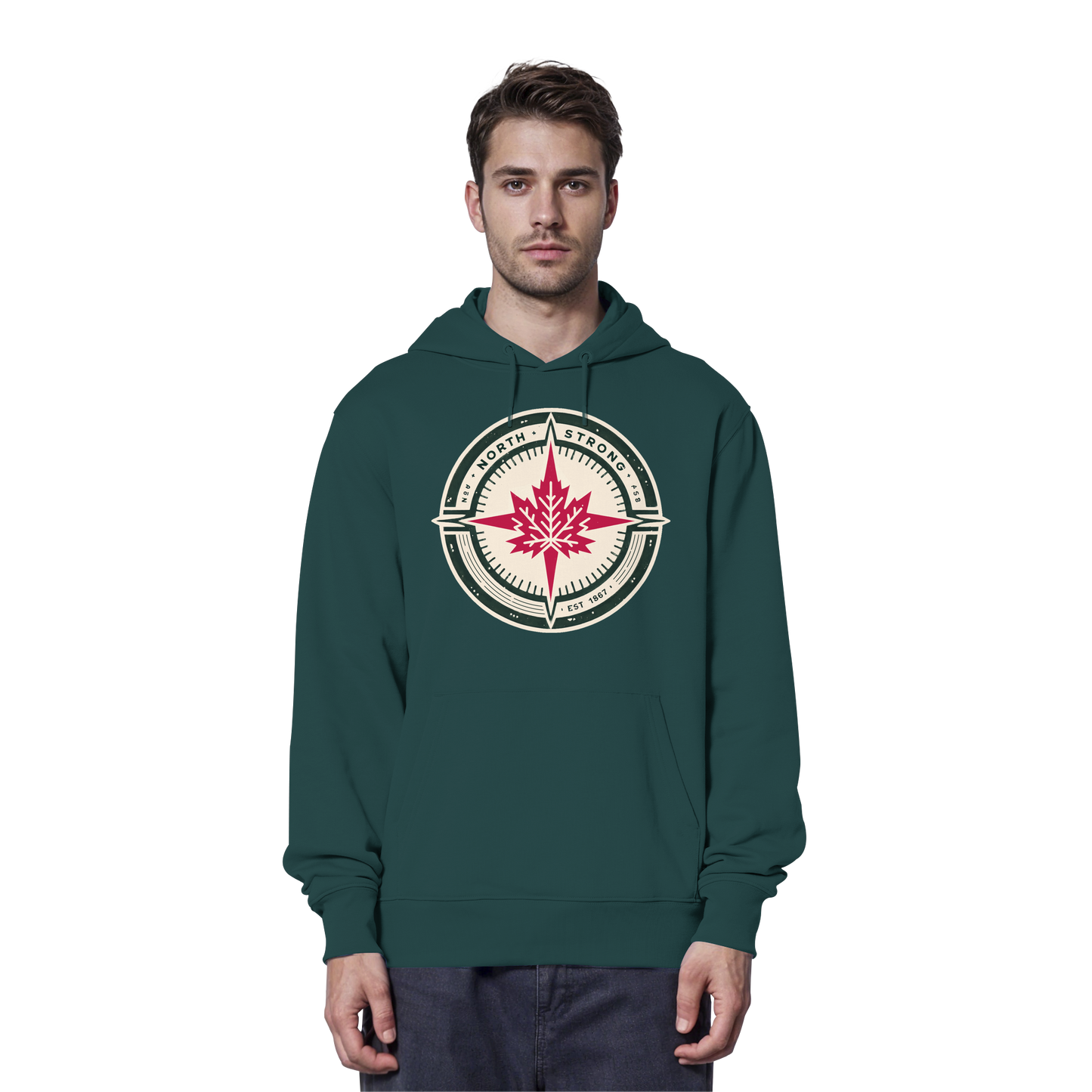 “North Strong” Compass Design Unisex Hoodie – Navigate Adventure with Canadian Pride