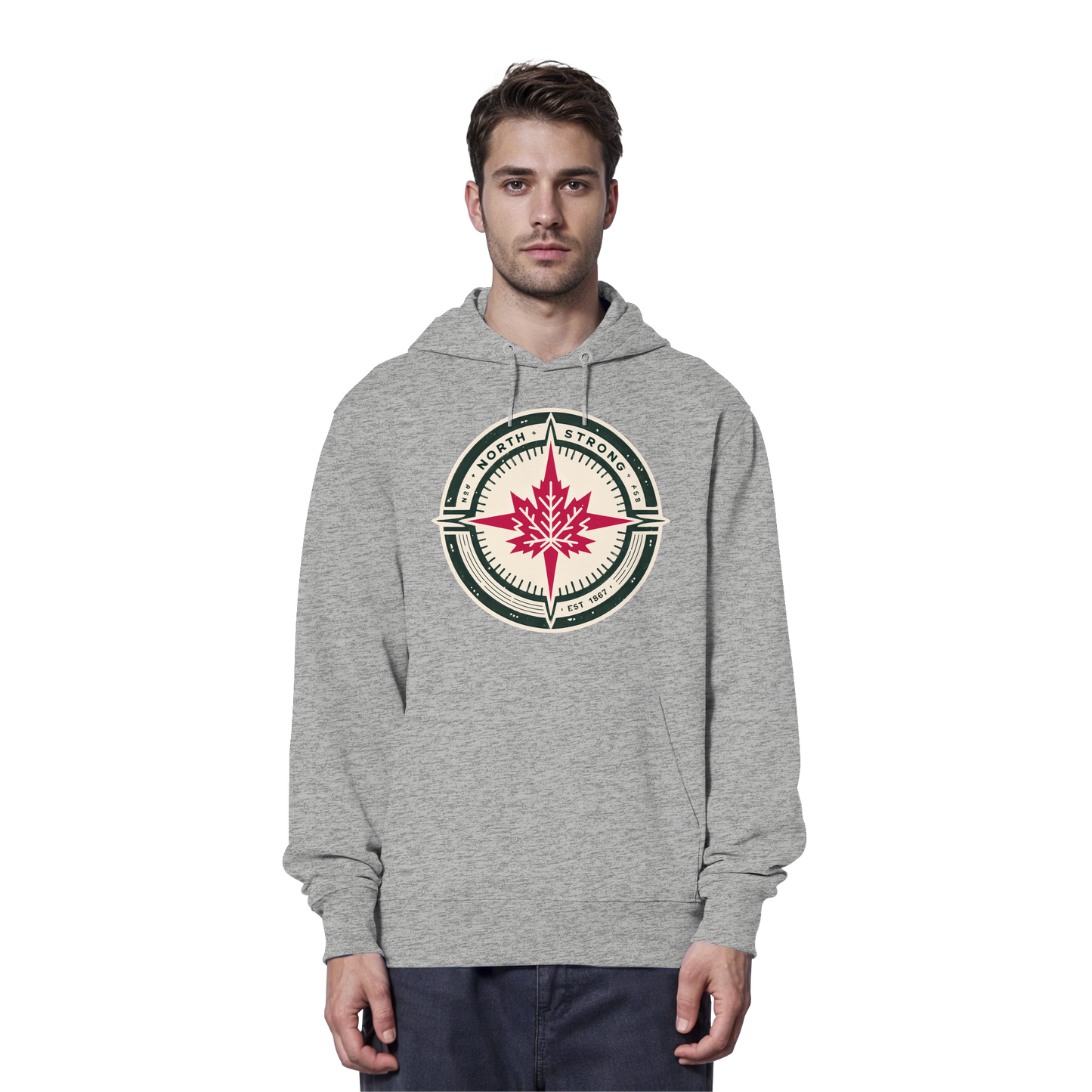 “North Strong” Compass Design Unisex Hoodie – Navigate Adventure with Canadian Pride