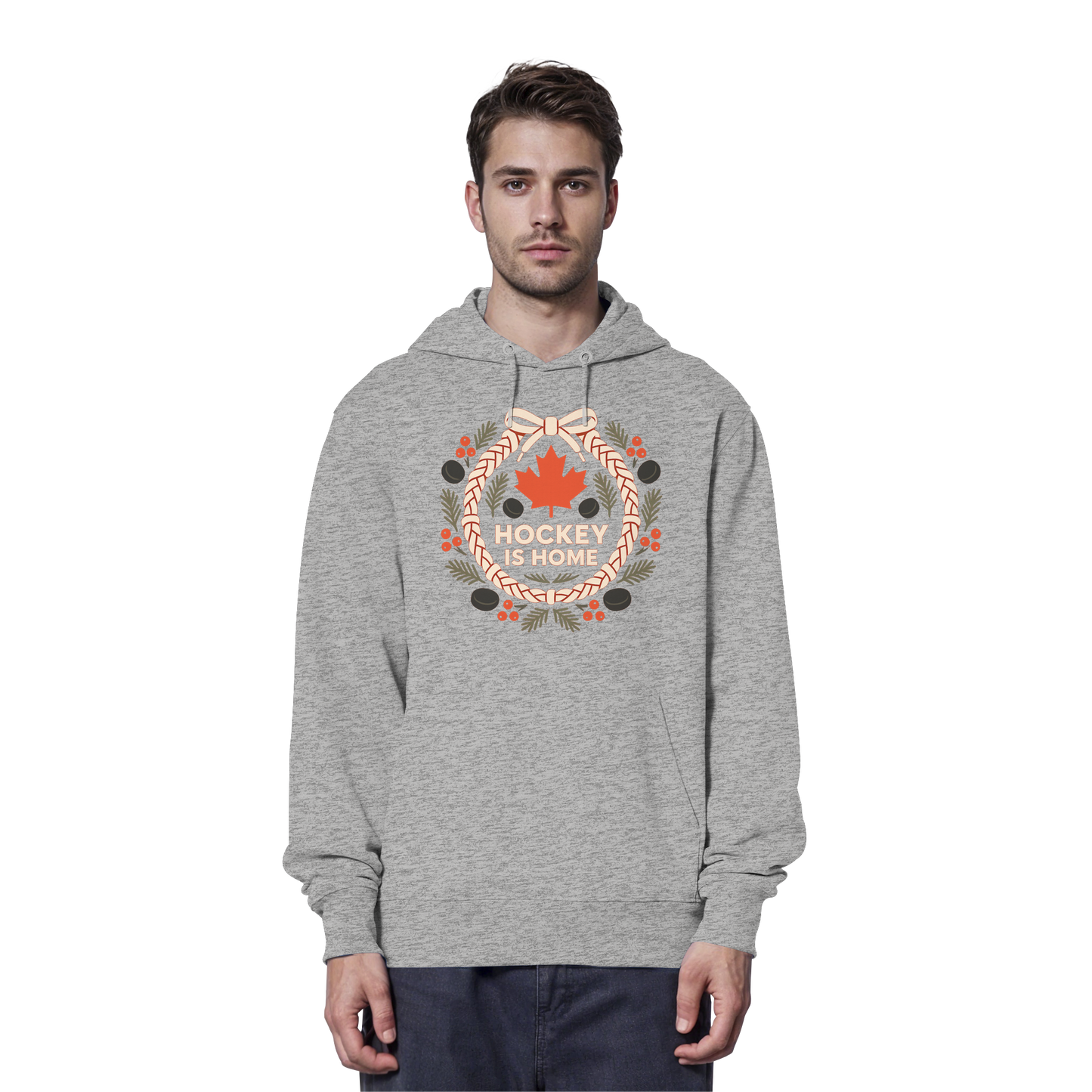 Hockey Lace Wreath Hoodie | Hockey Christmas Hoodie | Premium Fleece