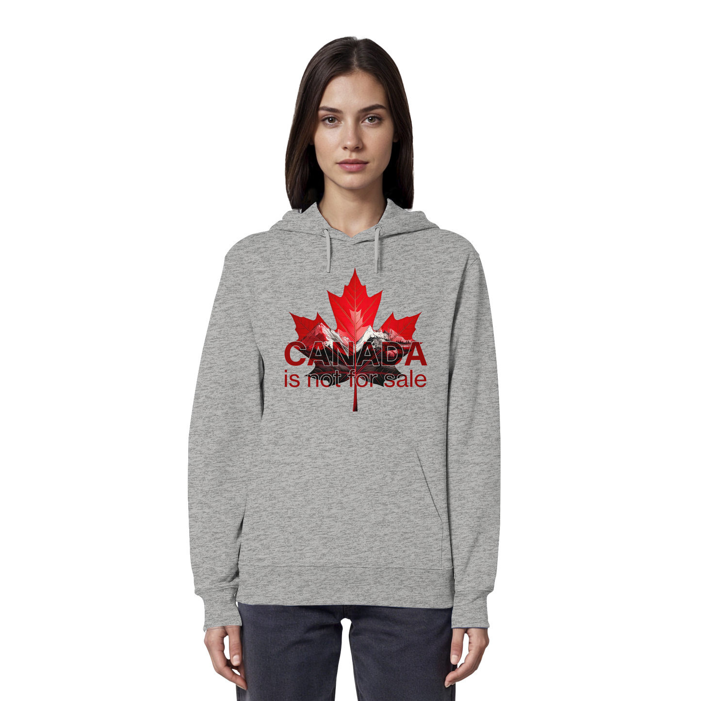 Hoodie “Canada is Not for Sale” – Red Maple Leaf and Mountains, Warm and Comfortable