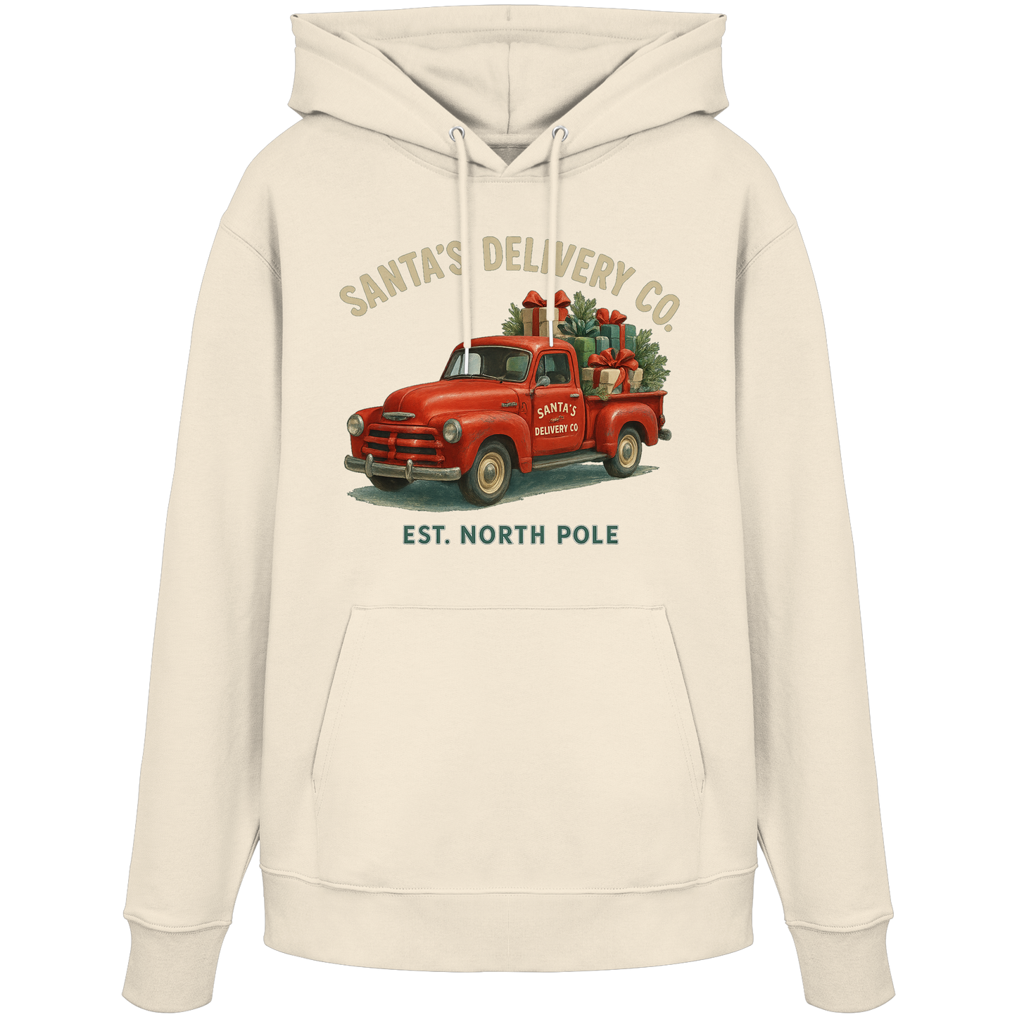 Santa’s Delivery Truck Hoodie | Vintage Red Truck Christmas Hoodie | Fleece Hoodie – Premium Softstyle