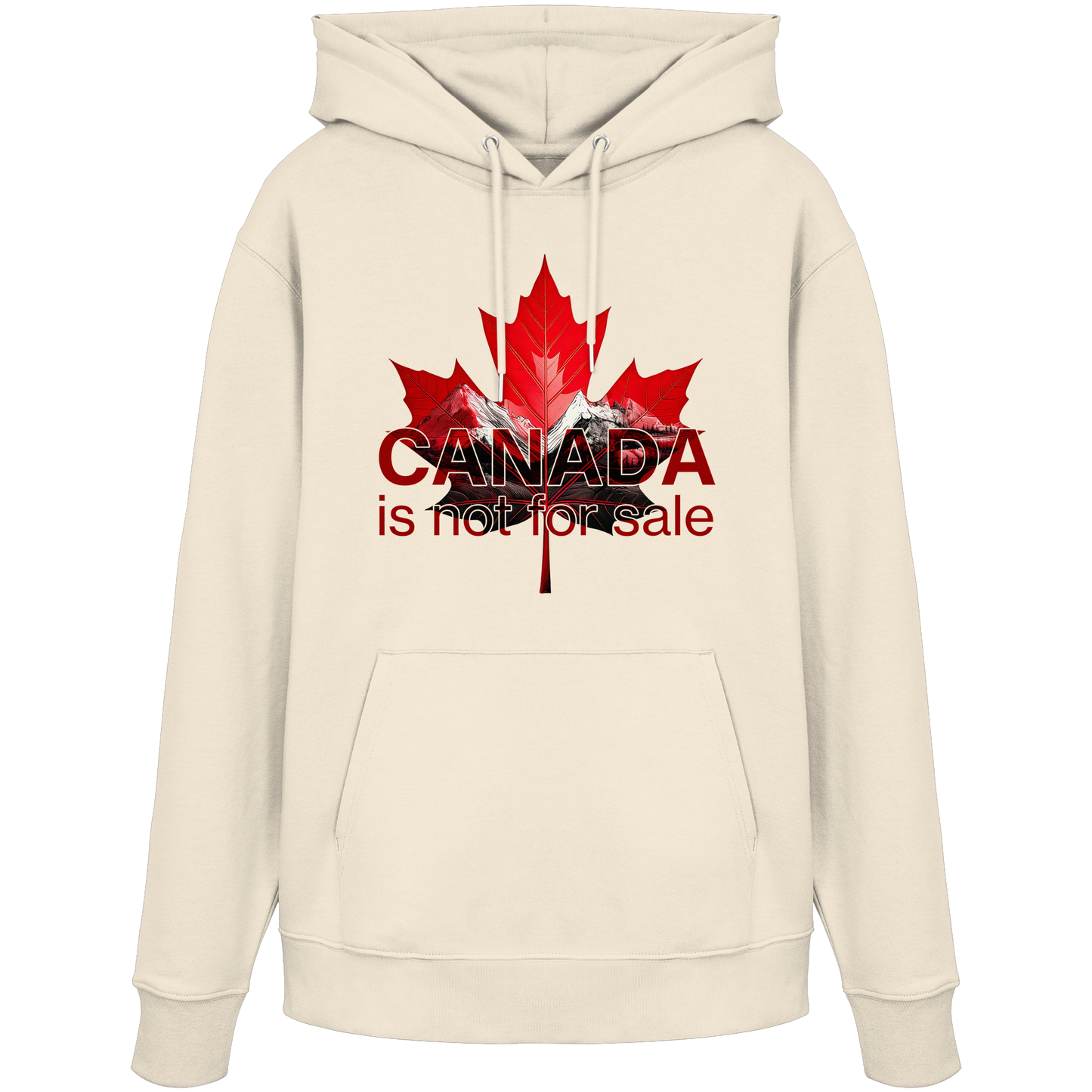 Hoodie “Canada is Not for Sale” – Red Maple Leaf and Mountains, Warm and Comfortable