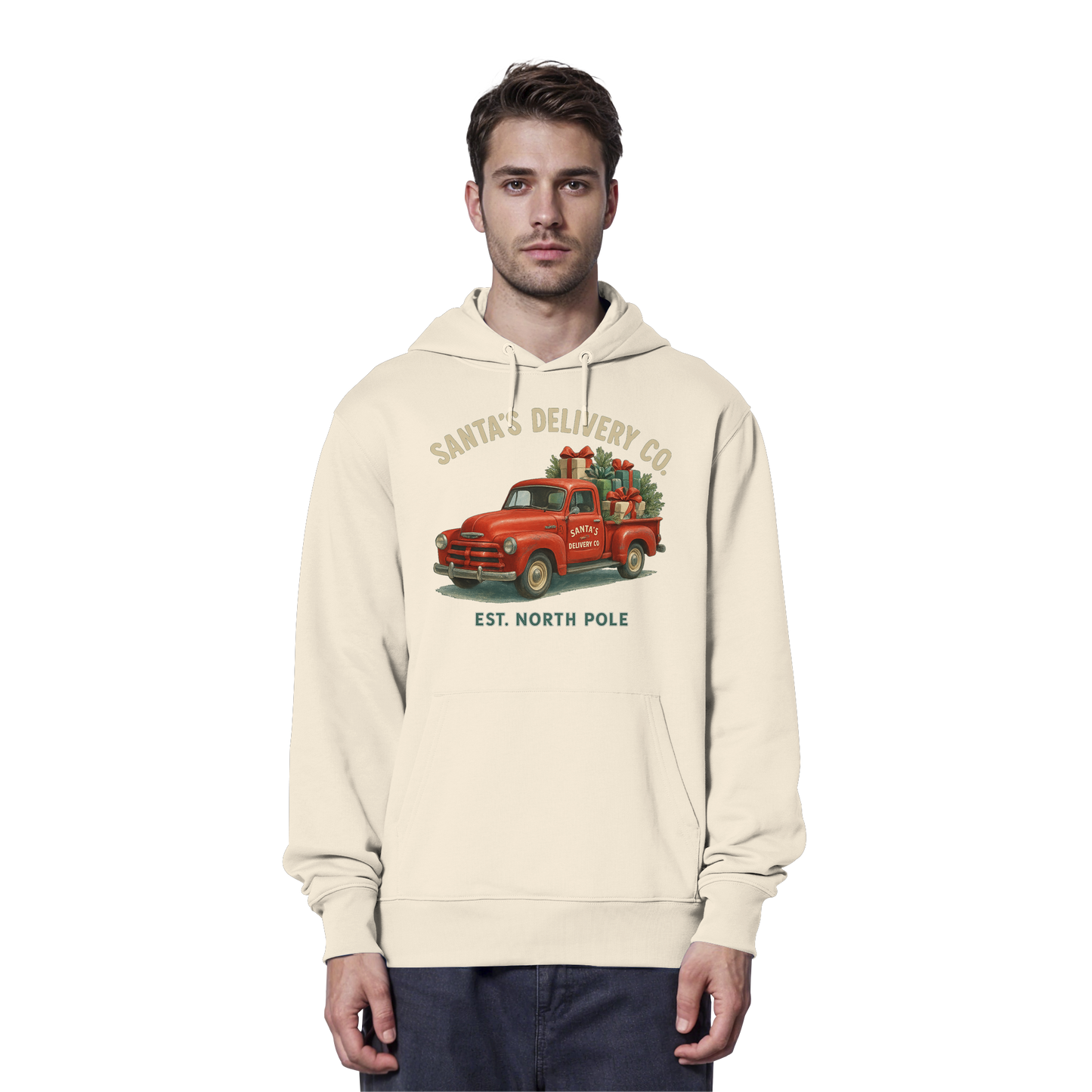 Santa’s Delivery Truck Hoodie | Vintage Red Truck Christmas Hoodie | Fleece Hoodie – Premium Softstyle