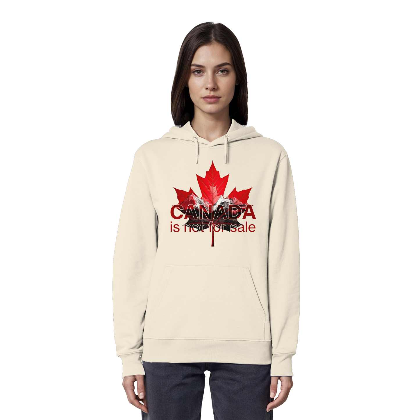 Hoodie “Canada is Not for Sale” – Red Maple Leaf and Mountains, Warm and Comfortable