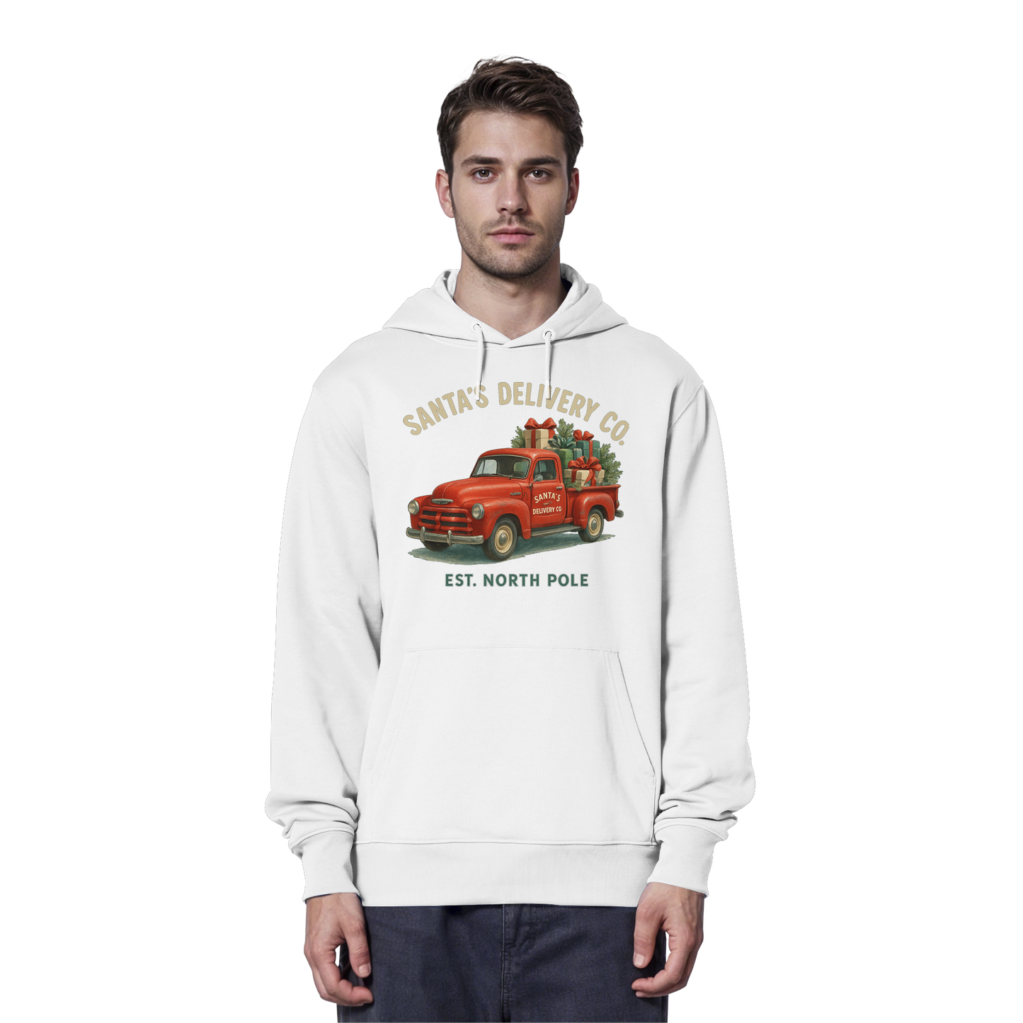 Santa’s Delivery Truck Hoodie | Vintage Red Truck Christmas Hoodie | Fleece Hoodie – Premium Softstyle