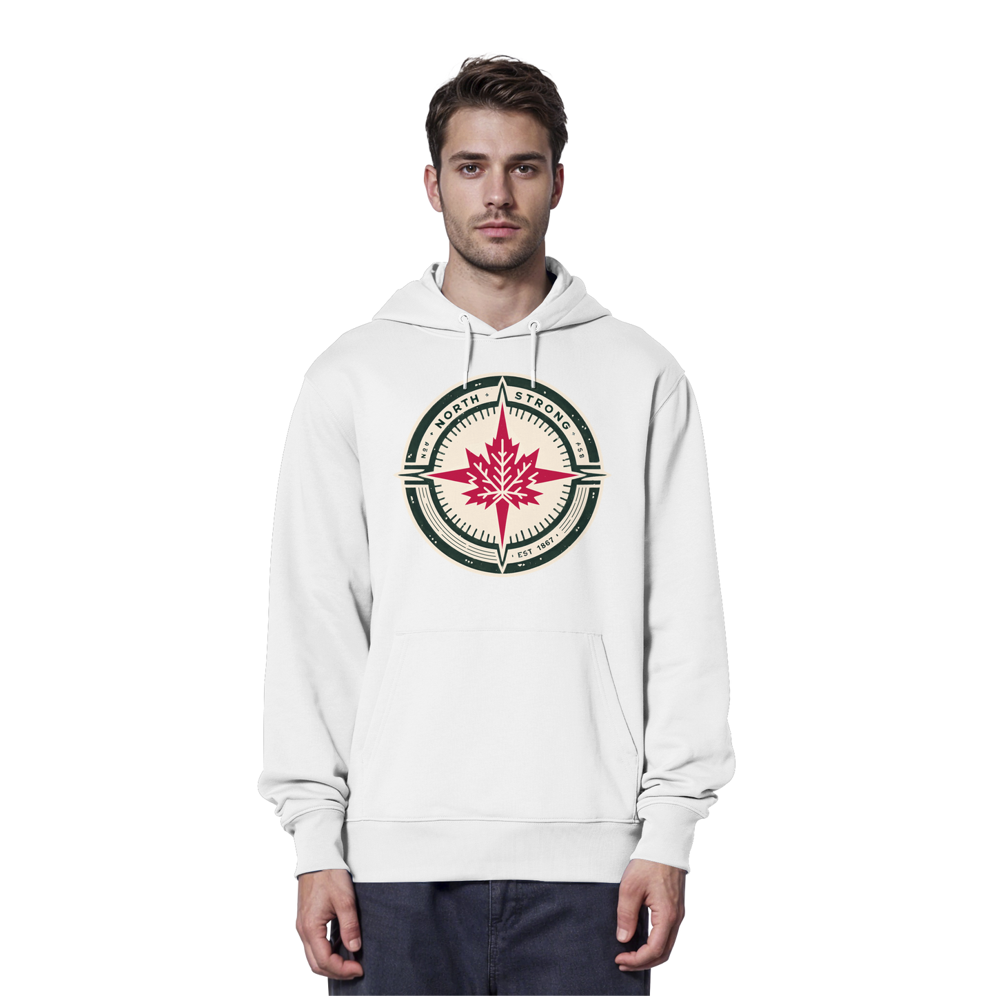 “North Strong” Compass Design Unisex Hoodie – Navigate Adventure with Canadian Pride
