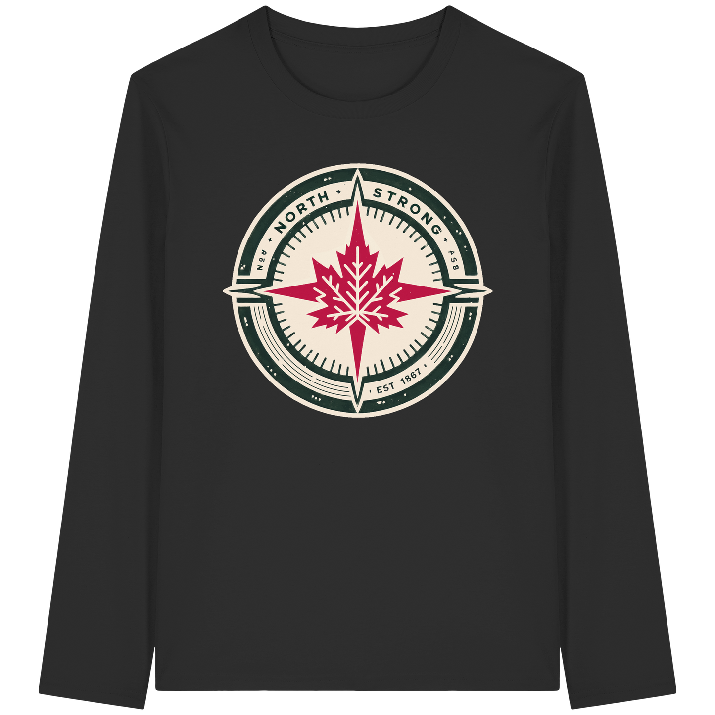 “North Strong” Compass Design – Unisex Long Sleeve Tee – Navigate Adventure with Canadian Pride