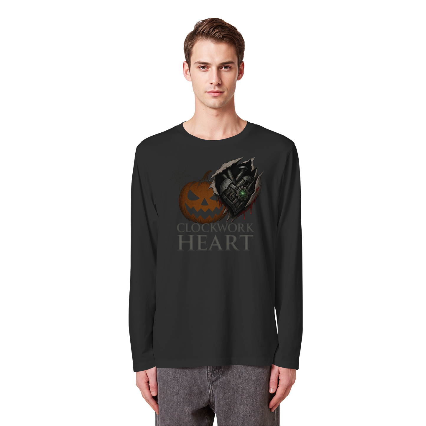 Clockwork Heart Long Sleeve Halloween Shirt – Steampunk Mechanical Heart Design
