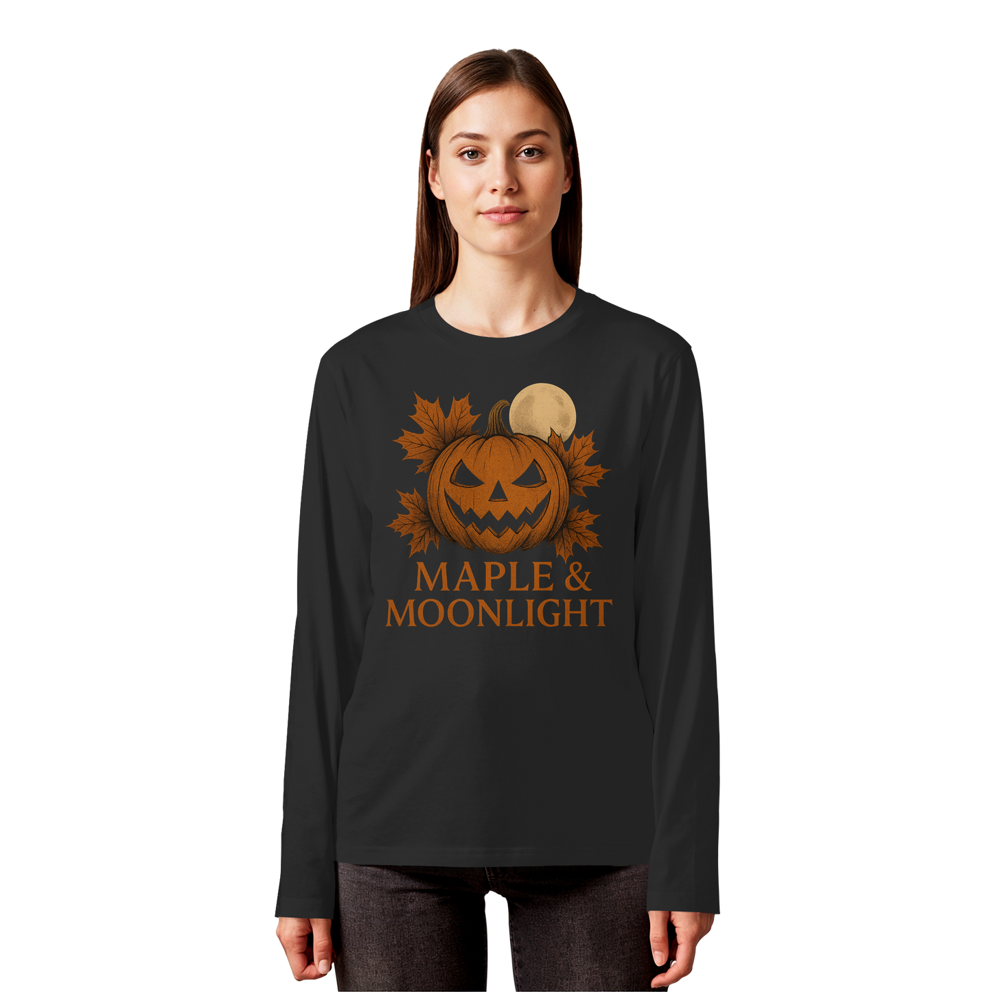 Maple & Moonlight – Long Sleeve Halloween Shirt - Pumpkin & Moon Design