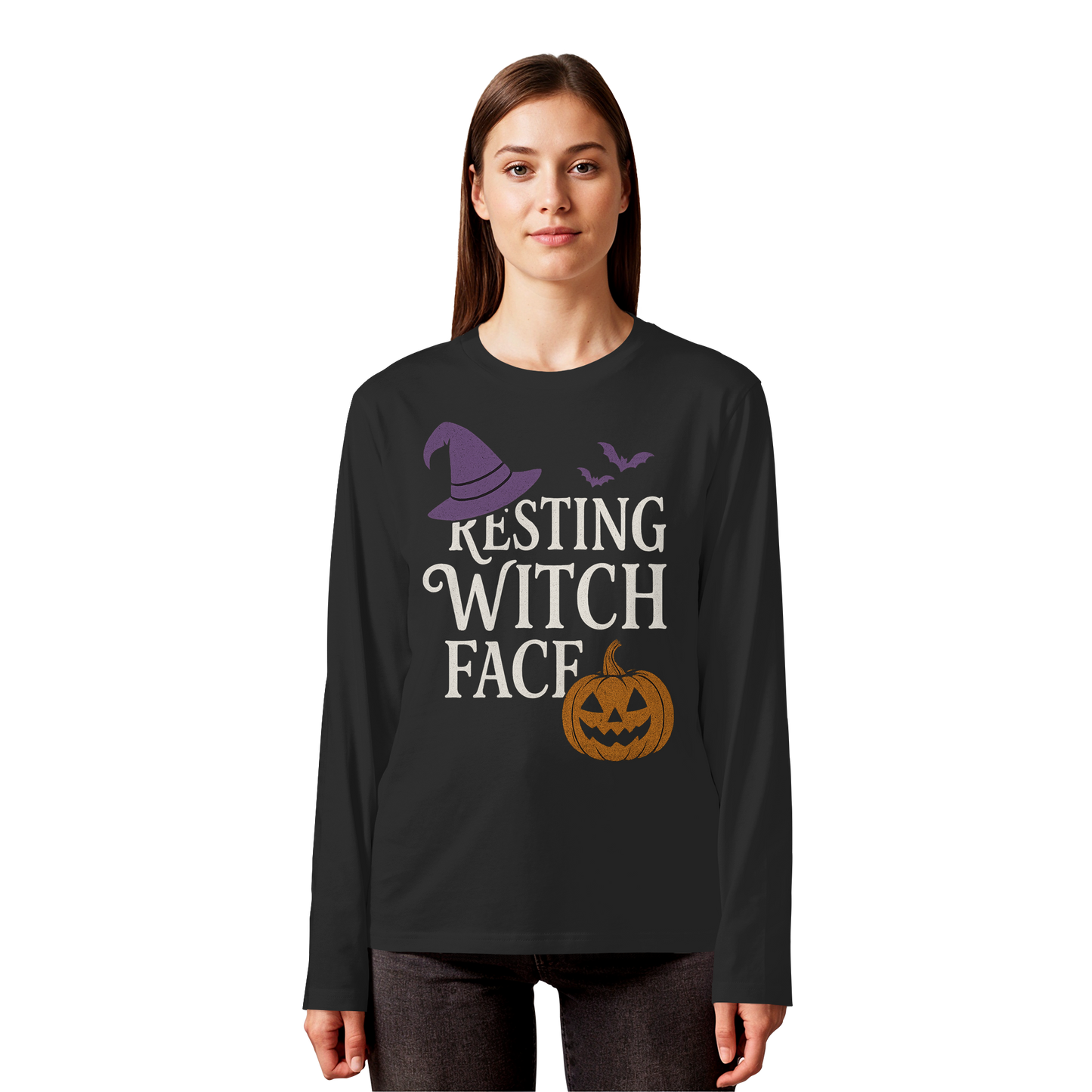 Resting Witch Face – Unisex Spooky Long Sleeve Tee with Witchy Attitude