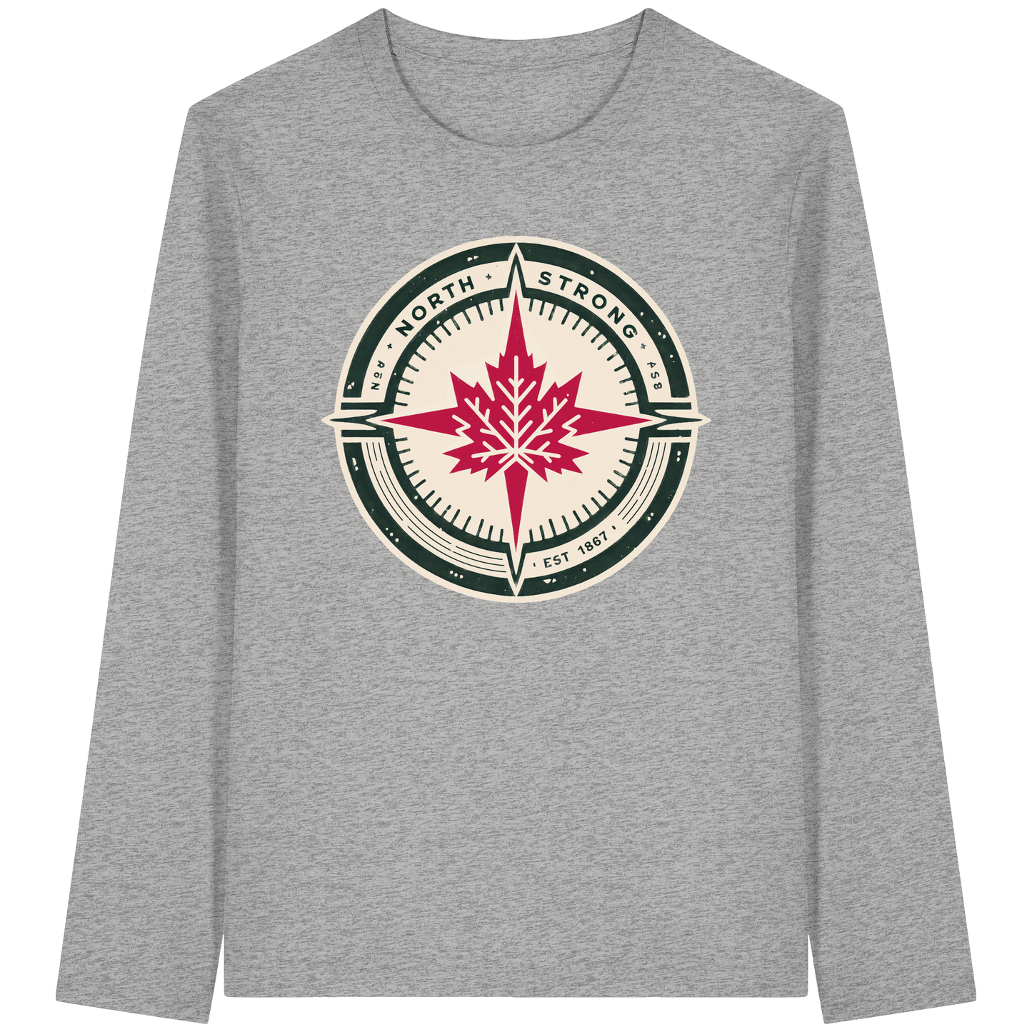 “North Strong” Compass Design – Unisex Long Sleeve Tee – Navigate Adventure with Canadian Pride