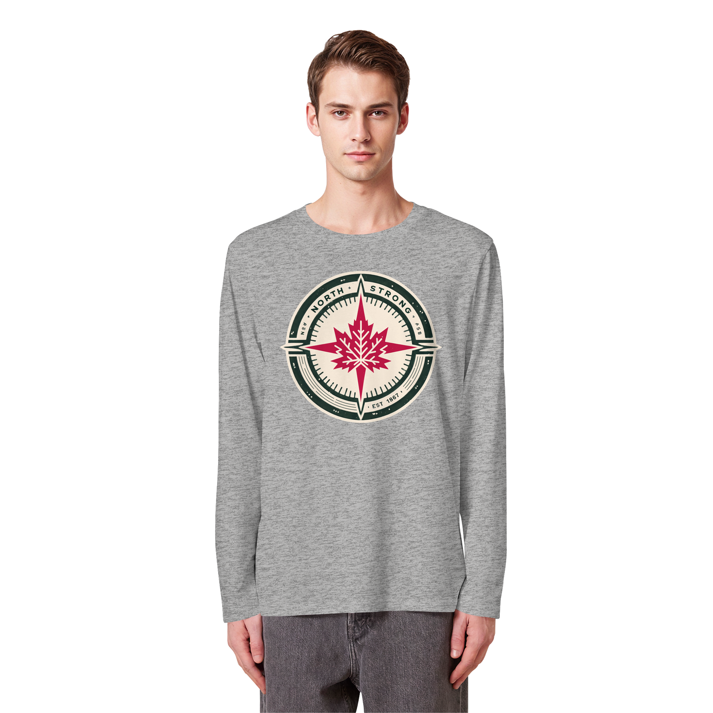 “North Strong” Compass Design – Unisex Long Sleeve Tee – Navigate Adventure with Canadian Pride