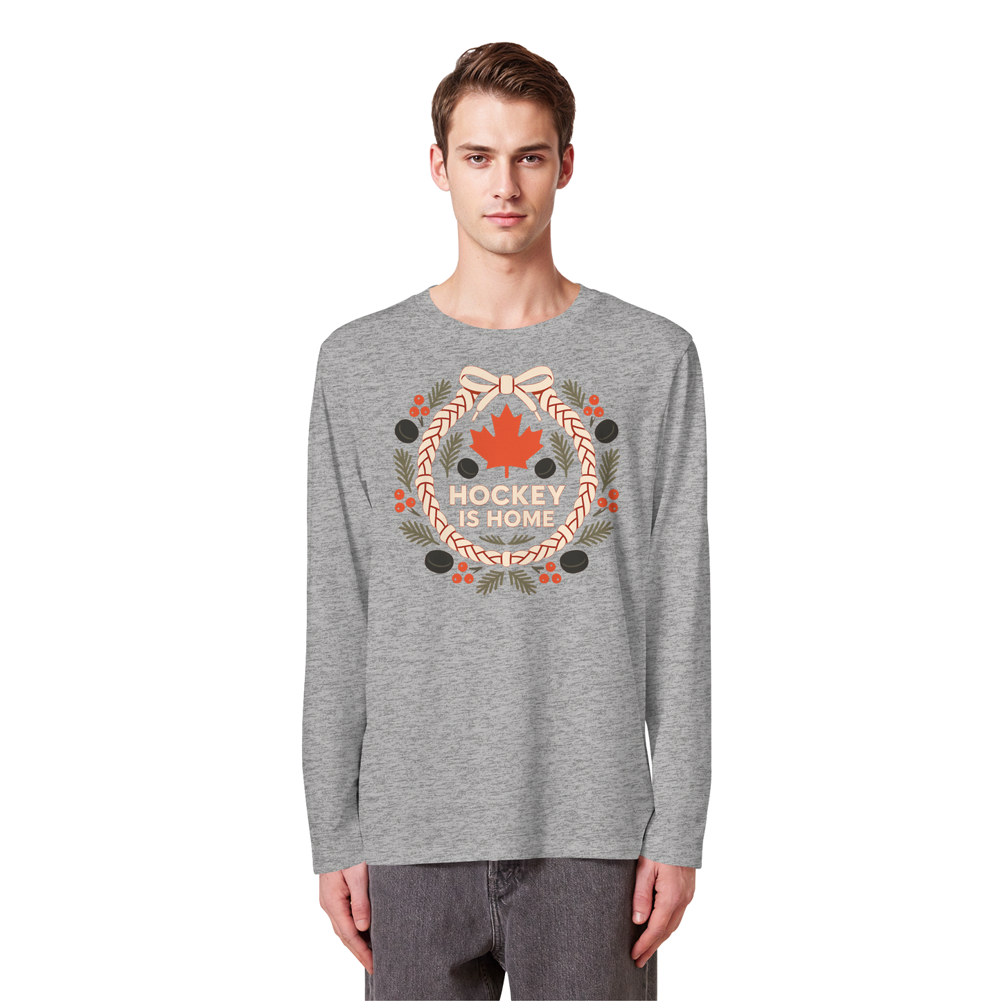 Hockey Lace Wreath Long Sleeve | Hockey Christmas Shirt | Premium Cotton Tee
