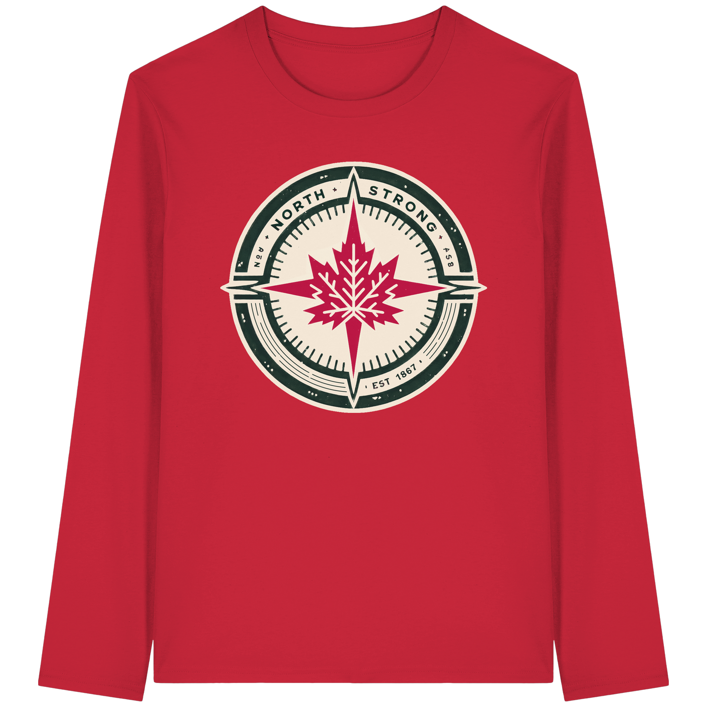 “North Strong” Compass Design – Unisex Long Sleeve Tee – Navigate Adventure with Canadian Pride