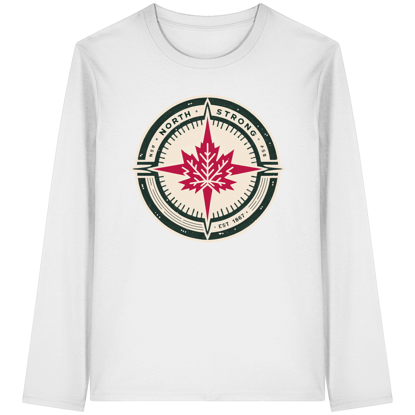 “North Strong” Compass Design – Unisex Long Sleeve Tee – Navigate Adventure with Canadian Pride