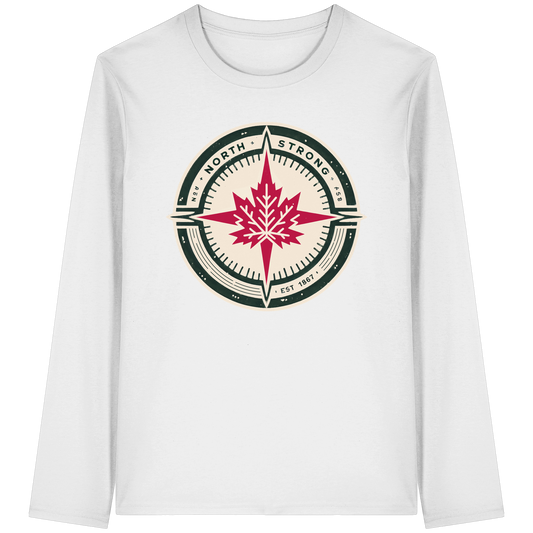 “North Strong” Compass Design – Unisex Long Sleeve Tee – Navigate Adventure with Canadian Pride