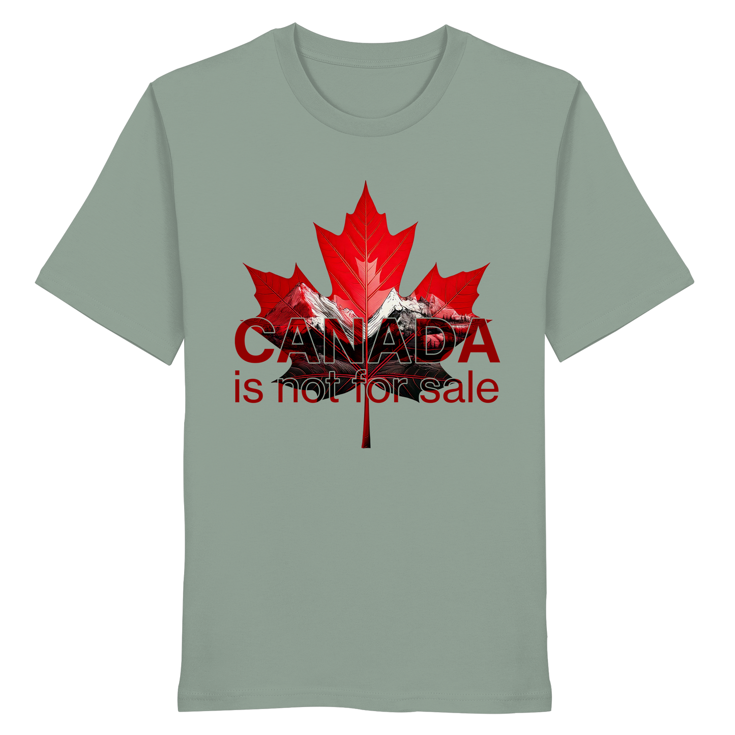 “Canada is not for Sale” Unisex Short Sleeve Tee – Red Maple Leaf and Mountains, Stylish Canada Shirt