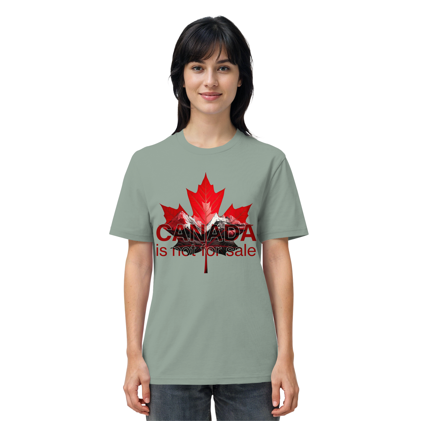 “Canada is not for Sale” Unisex Short Sleeve Tee – Red Maple Leaf and Mountains, Stylish Canada Shirt