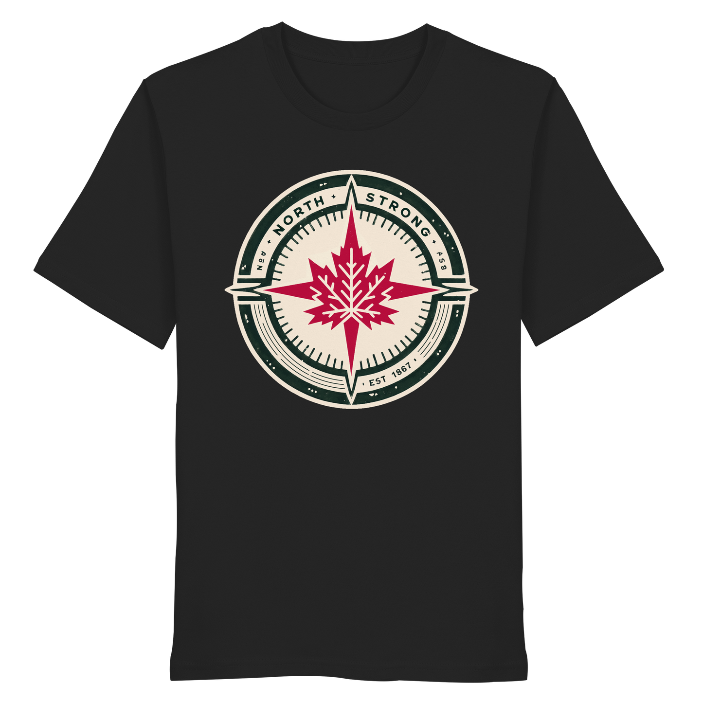 “North Strong” Compass Design Unisex Short Sleeve Tee – Navigate Adventure with Canadian Pride