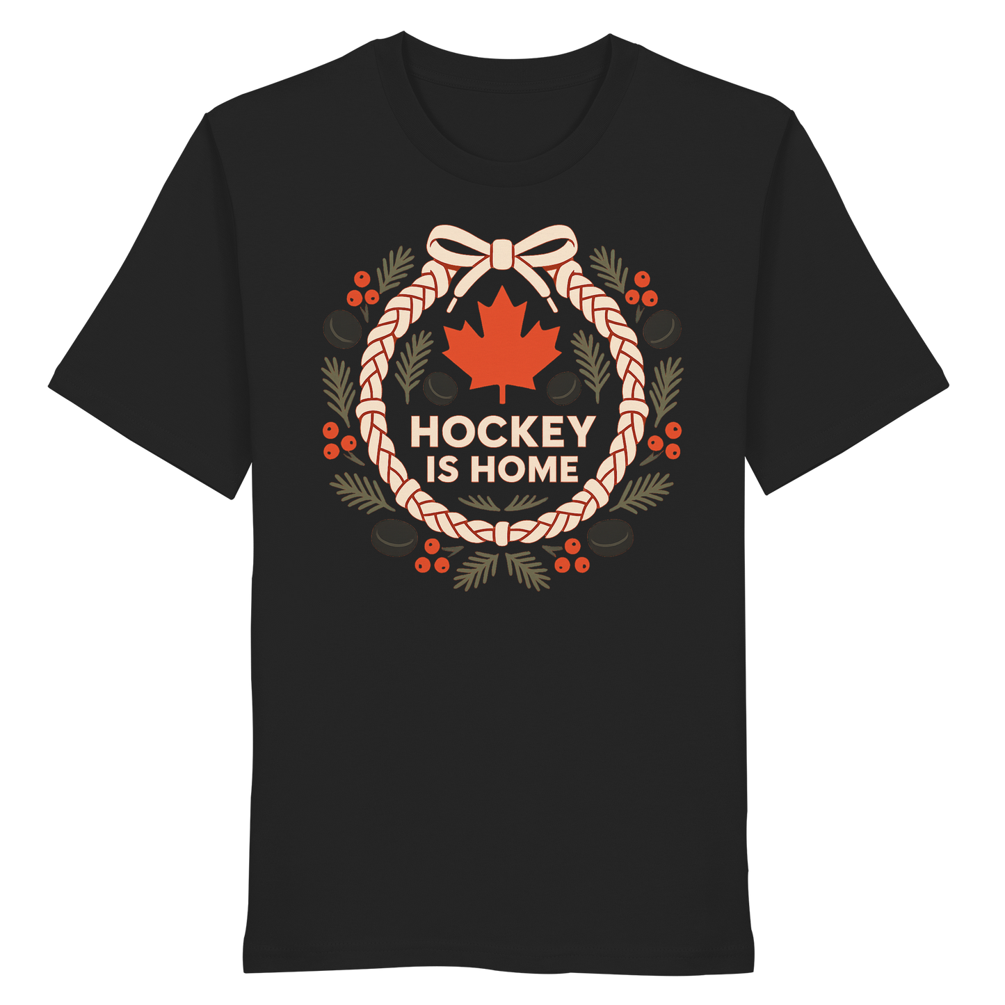 Hockey Lace Wreath | Hockey Christmas Shirt | Maple Leaf Holiday Tee – Premium Cotton Gift