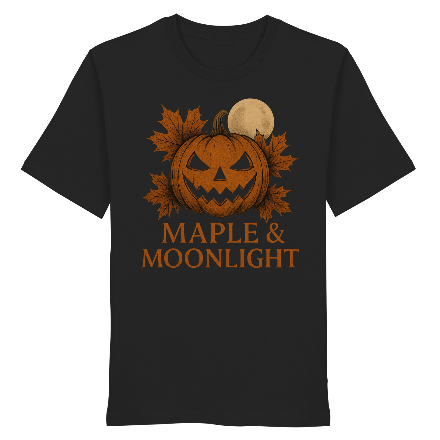 Maple & Moonlight – Canadian Halloween Tee - Pumpkin & Full Moon Design