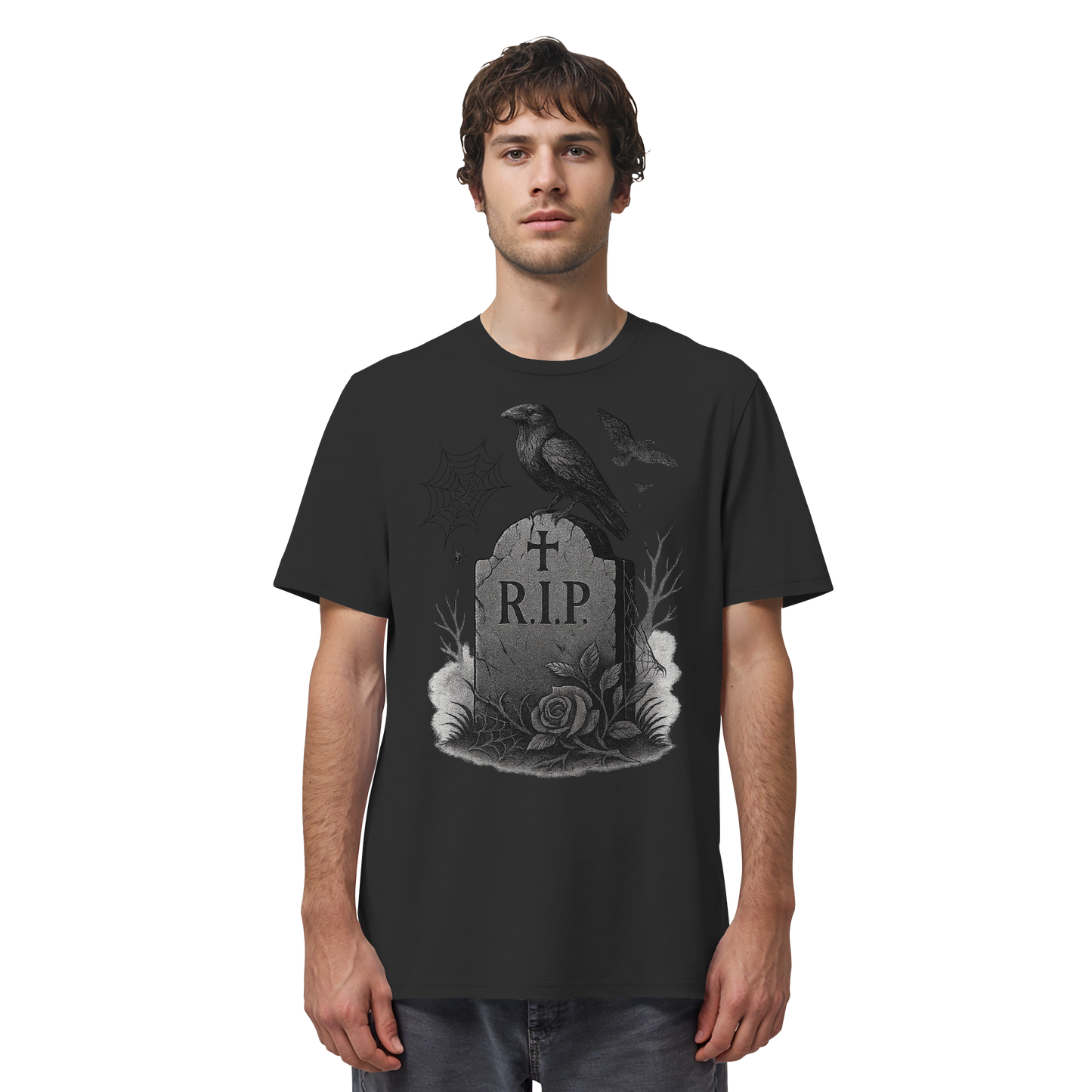 Grave & Ravens – Gothic Halloween Tee | Cemetery Raven Design