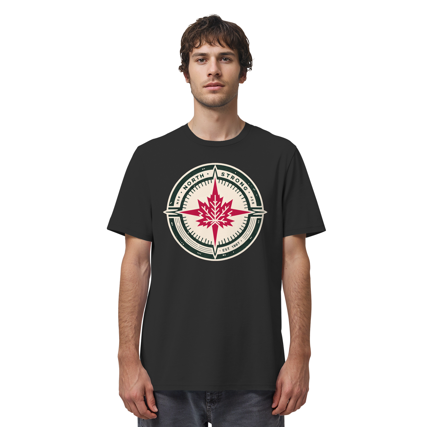 “North Strong” Compass Design Unisex Short Sleeve Tee – Navigate Adventure with Canadian Pride