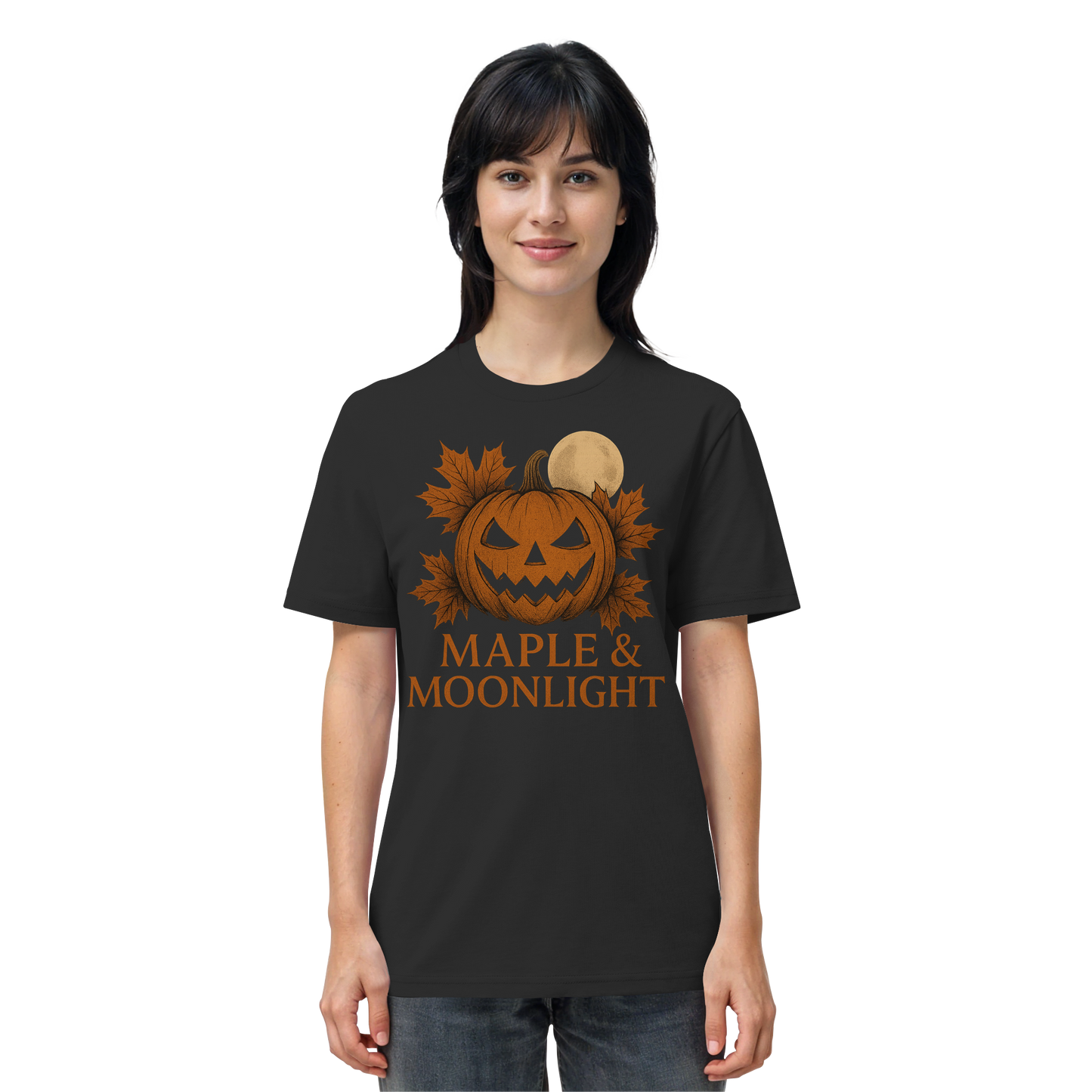 Maple & Moonlight – Canadian Halloween Tee - Pumpkin & Full Moon Design