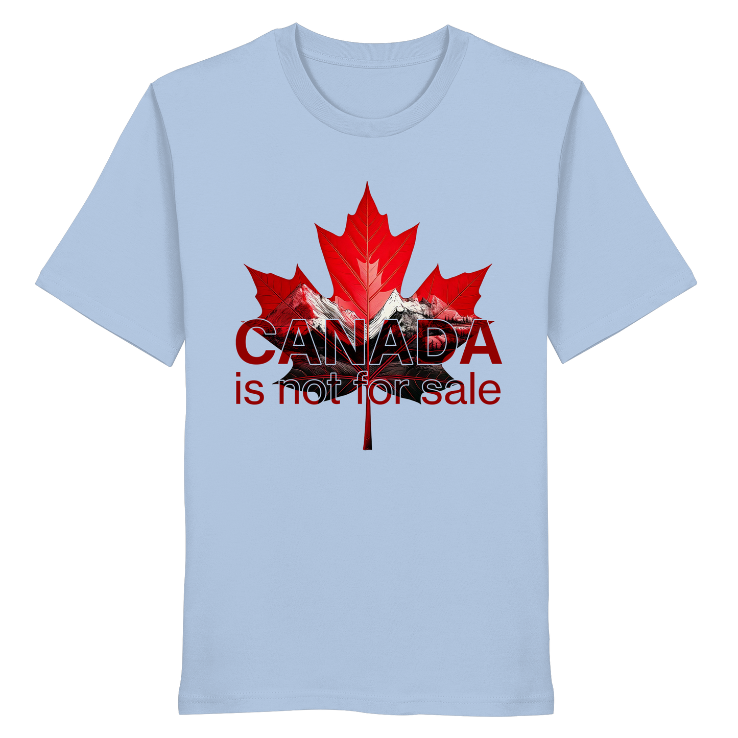 “Canada is not for Sale” Unisex Short Sleeve Tee – Red Maple Leaf and Mountains, Stylish Canada Shirt