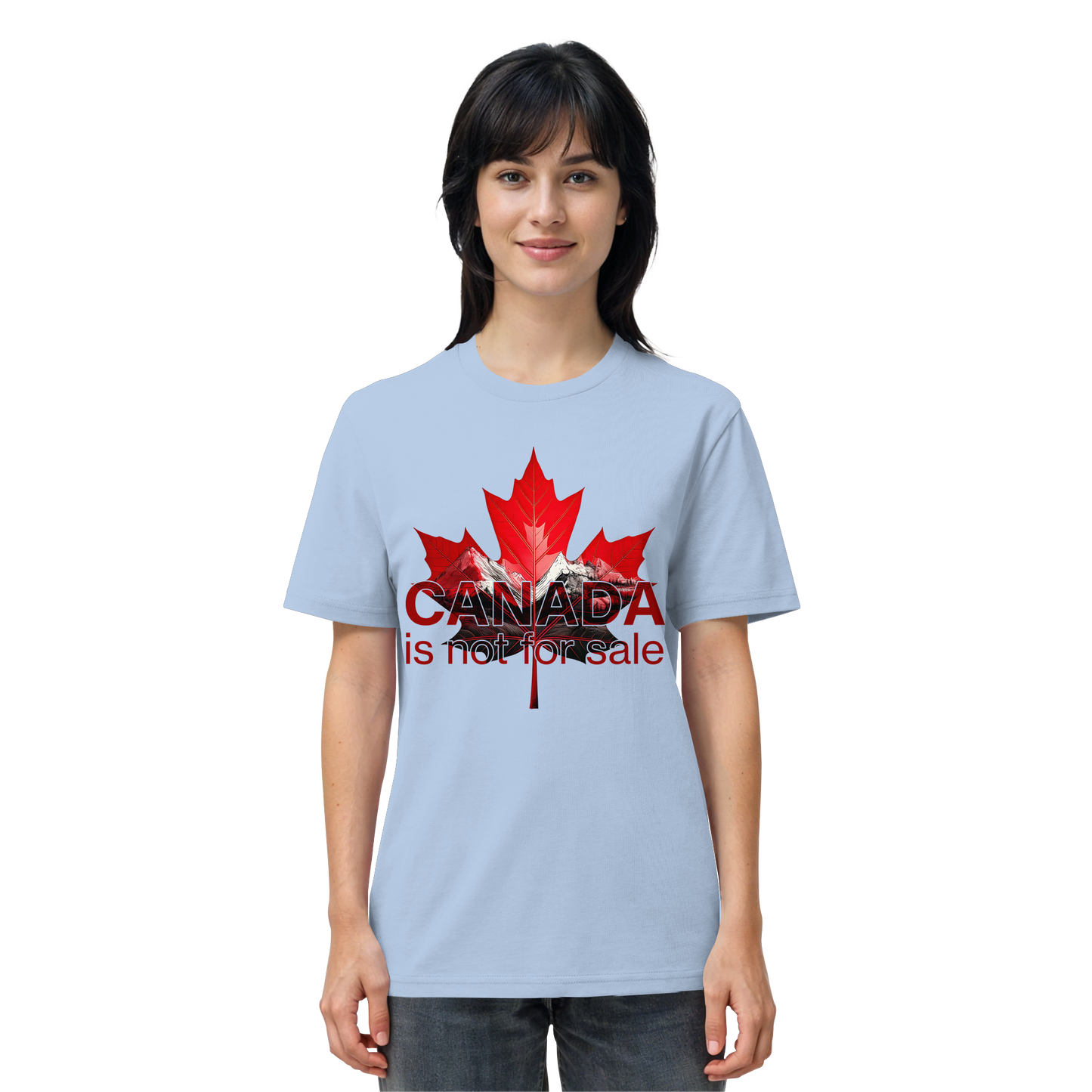 “Canada is not for Sale” Unisex Short Sleeve Tee – Red Maple Leaf and Mountains, Stylish Canada Shirt