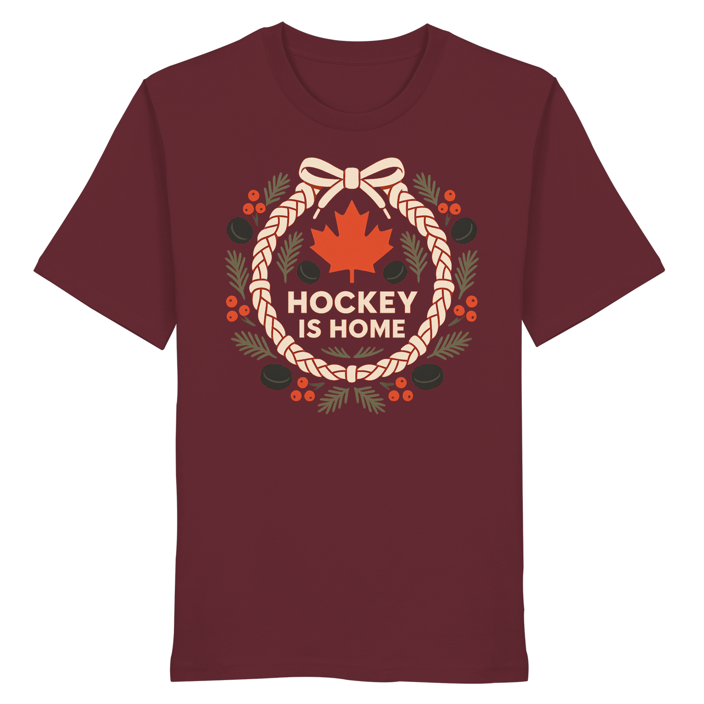 Hockey Lace Wreath | Hockey Christmas Shirt | Maple Leaf Holiday Tee – Premium Cotton Gift