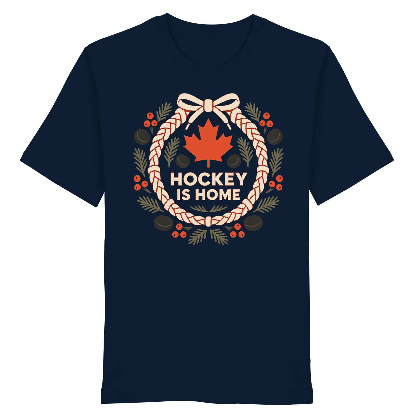 Hockey Lace Wreath | Hockey Christmas Shirt | Maple Leaf Holiday Tee – Premium Cotton Gift