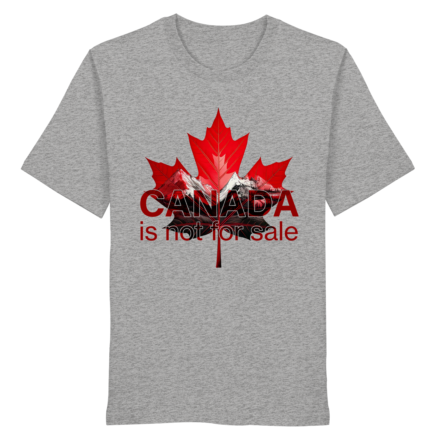 “Canada is not for Sale” Unisex Short Sleeve Tee – Red Maple Leaf and Mountains, Stylish Canada Shirt