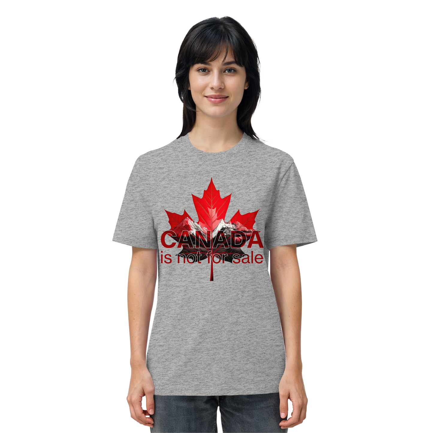 “Canada is not for Sale” Unisex Short Sleeve Tee – Red Maple Leaf and Mountains, Stylish Canada Shirt