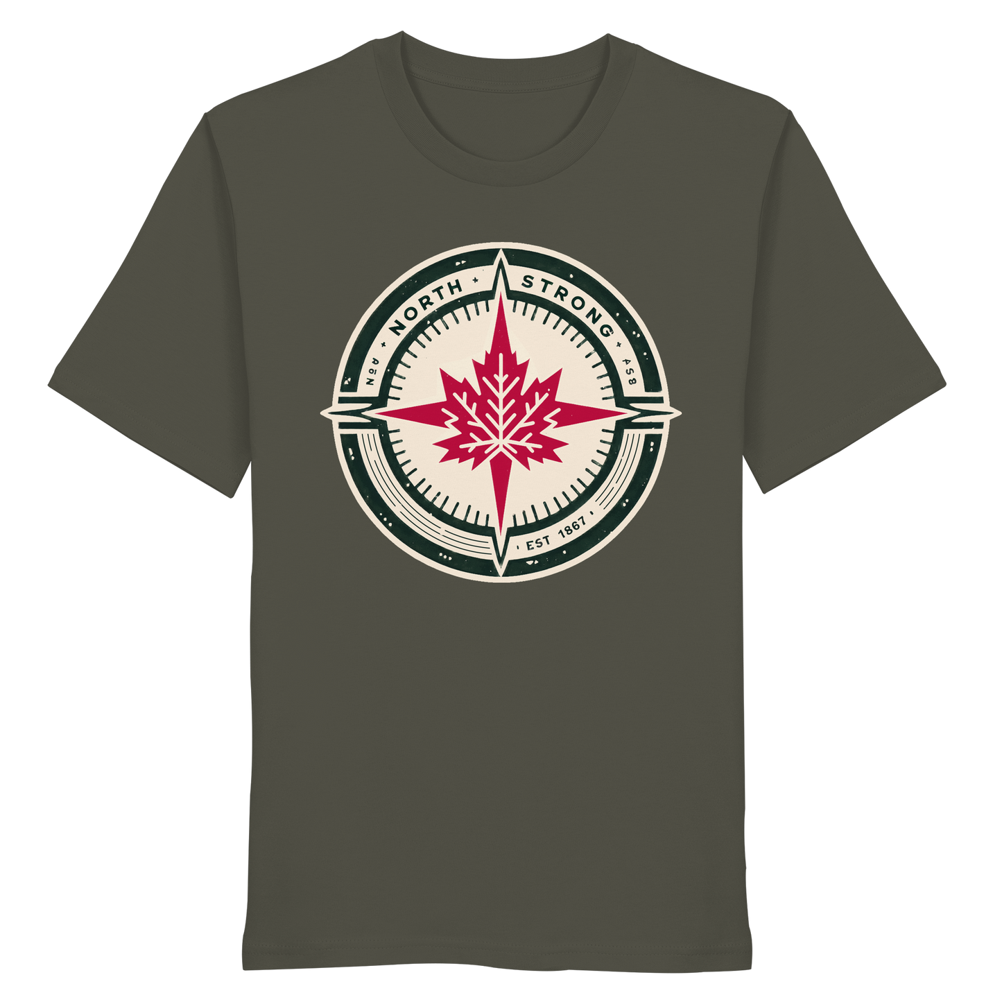“North Strong” Compass Design Unisex Short Sleeve Tee – Navigate Adventure with Canadian Pride