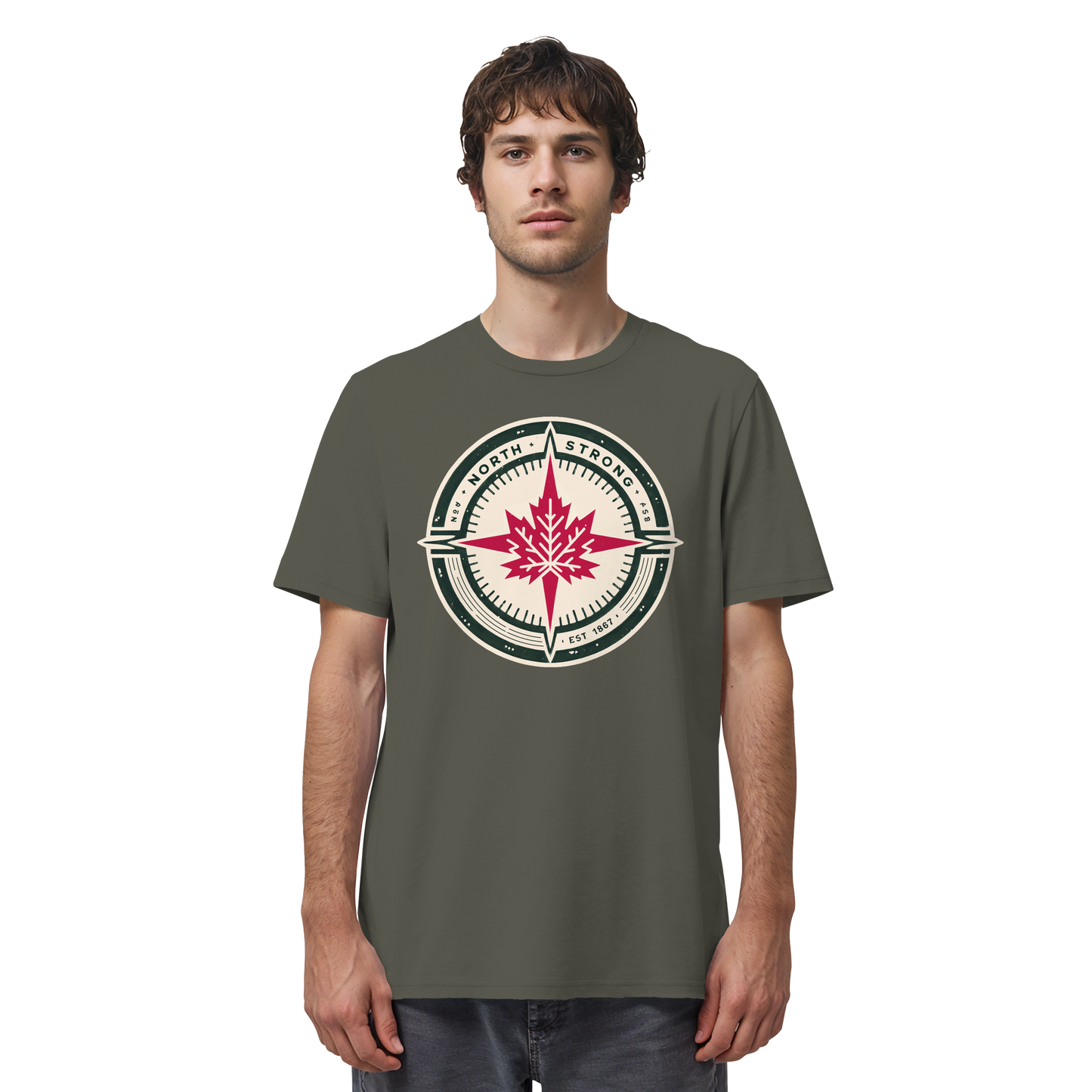 “North Strong” Compass Design Unisex Short Sleeve Tee – Navigate Adventure with Canadian Pride
