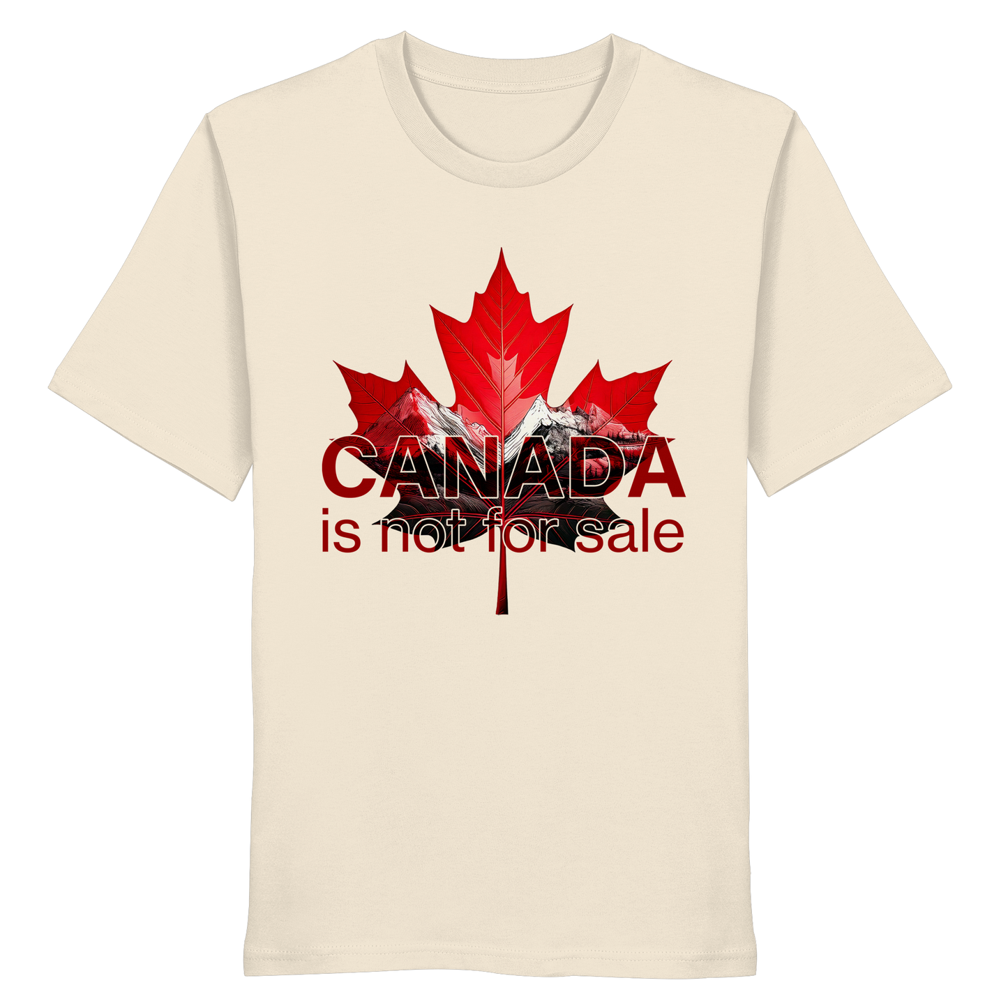 “Canada is not for Sale” Unisex Short Sleeve Tee – Red Maple Leaf and Mountains, Stylish Canada Shirt