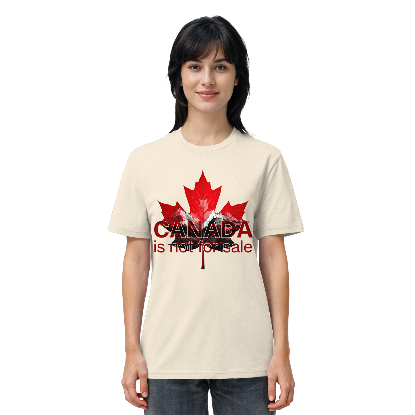 “Canada is not for Sale” Unisex Short Sleeve Tee – Red Maple Leaf and Mountains, Stylish Canada Shirt