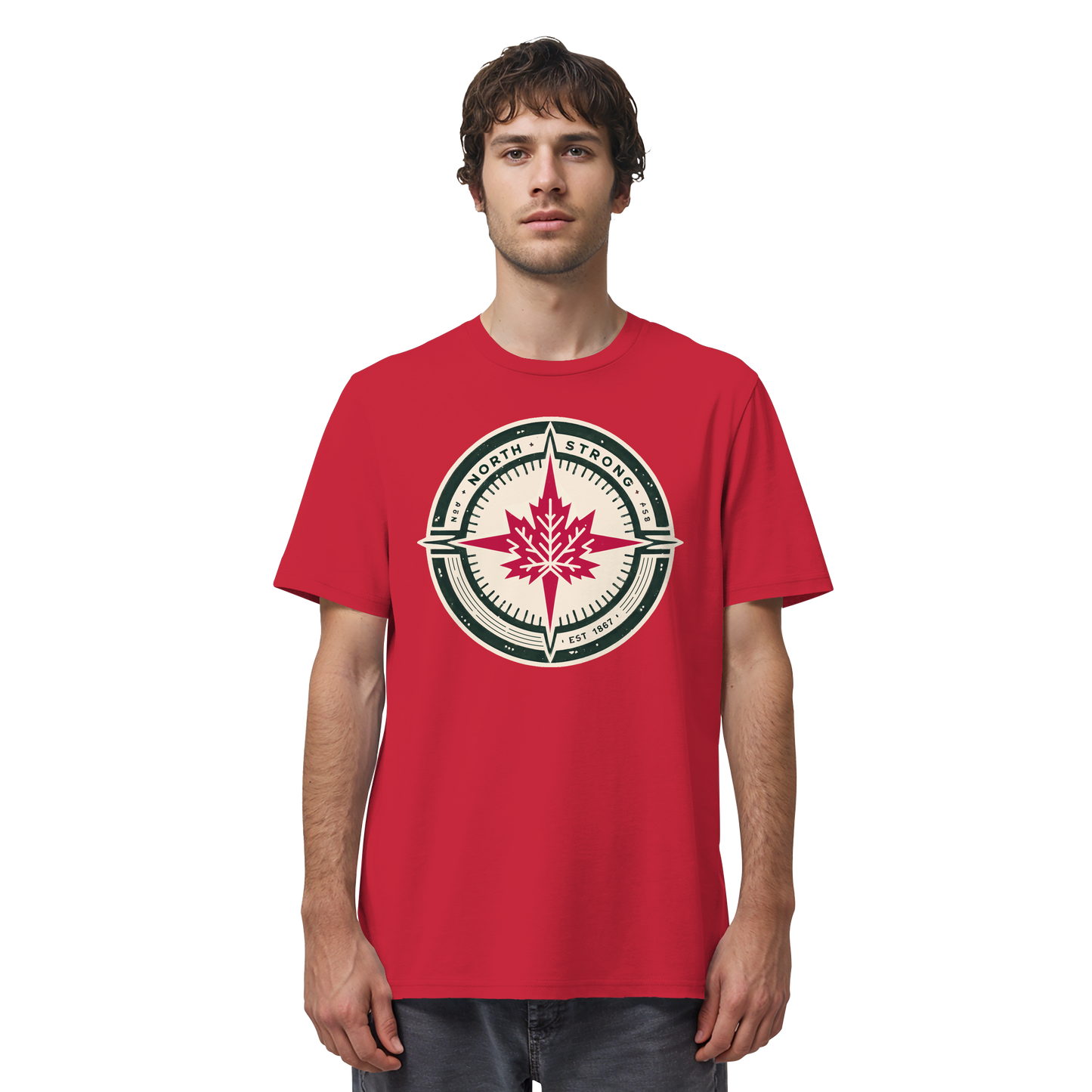 “North Strong” Compass Design Unisex Short Sleeve Tee – Navigate Adventure with Canadian Pride