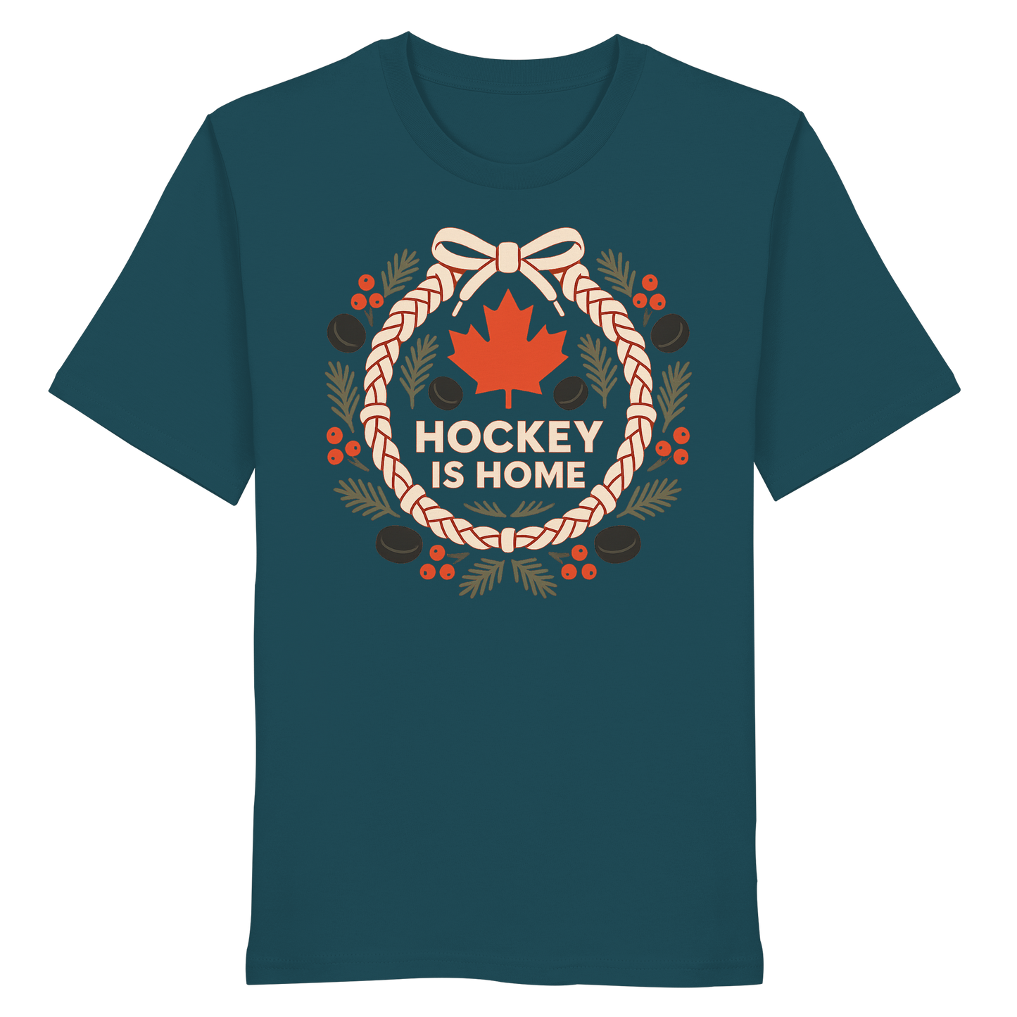 Hockey Lace Wreath | Hockey Christmas Shirt | Maple Leaf Holiday Tee – Premium Cotton Gift